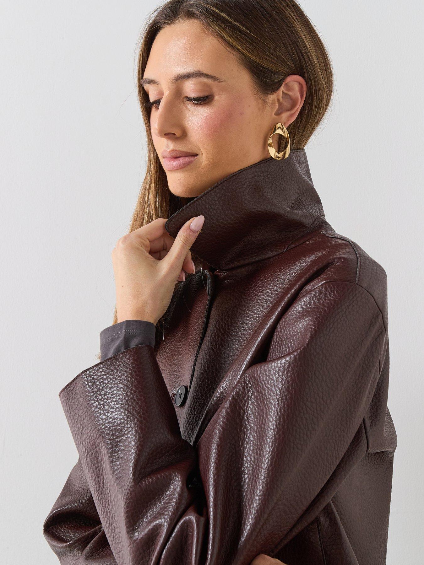 Image 6 of 6 of Mango Faux-leather Jacket With Pockets - Red