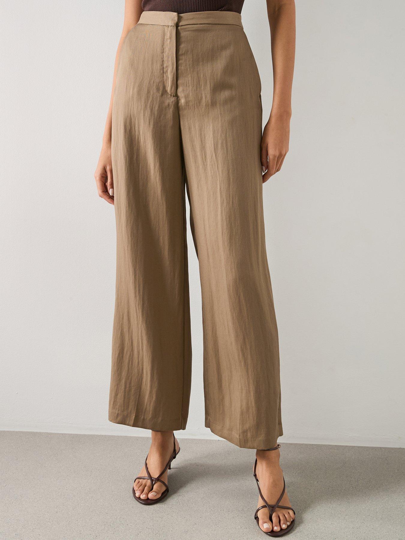 Image 1 of 6 of Mango High Waisted Lyocell Trousers - Khaki