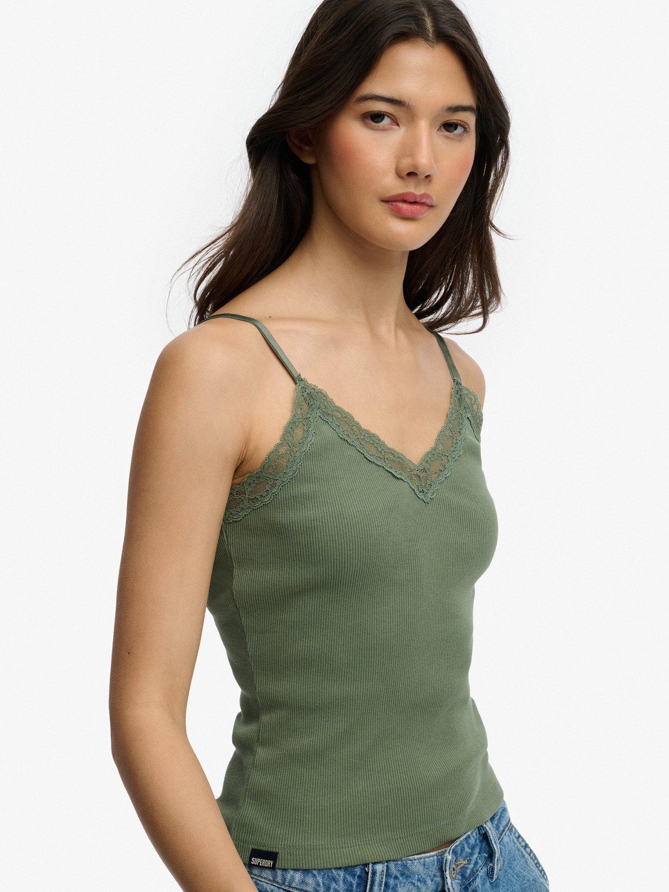 Image 5 of 5 of Superdry Essential Lace Trim Cami Top - Green
