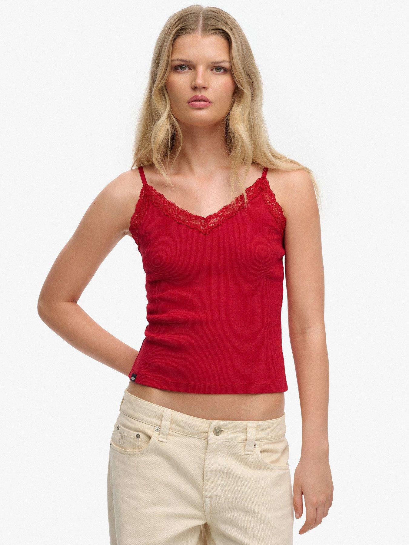 Image 1 of 4 of Superdry Essential Lace Trim Cami Top - Red