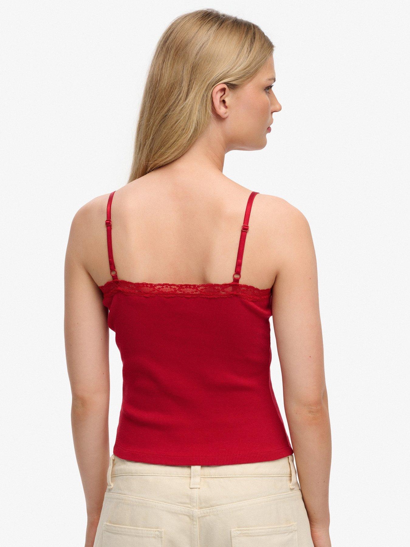 Image 2 of 4 of Superdry Essential Lace Trim Cami Top - Red