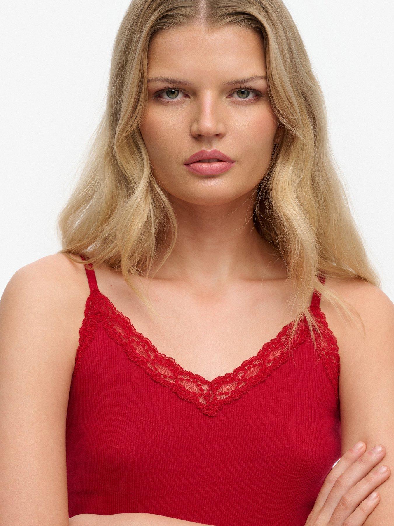 Image 4 of 4 of Superdry Essential Lace Trim Cami Top - Red