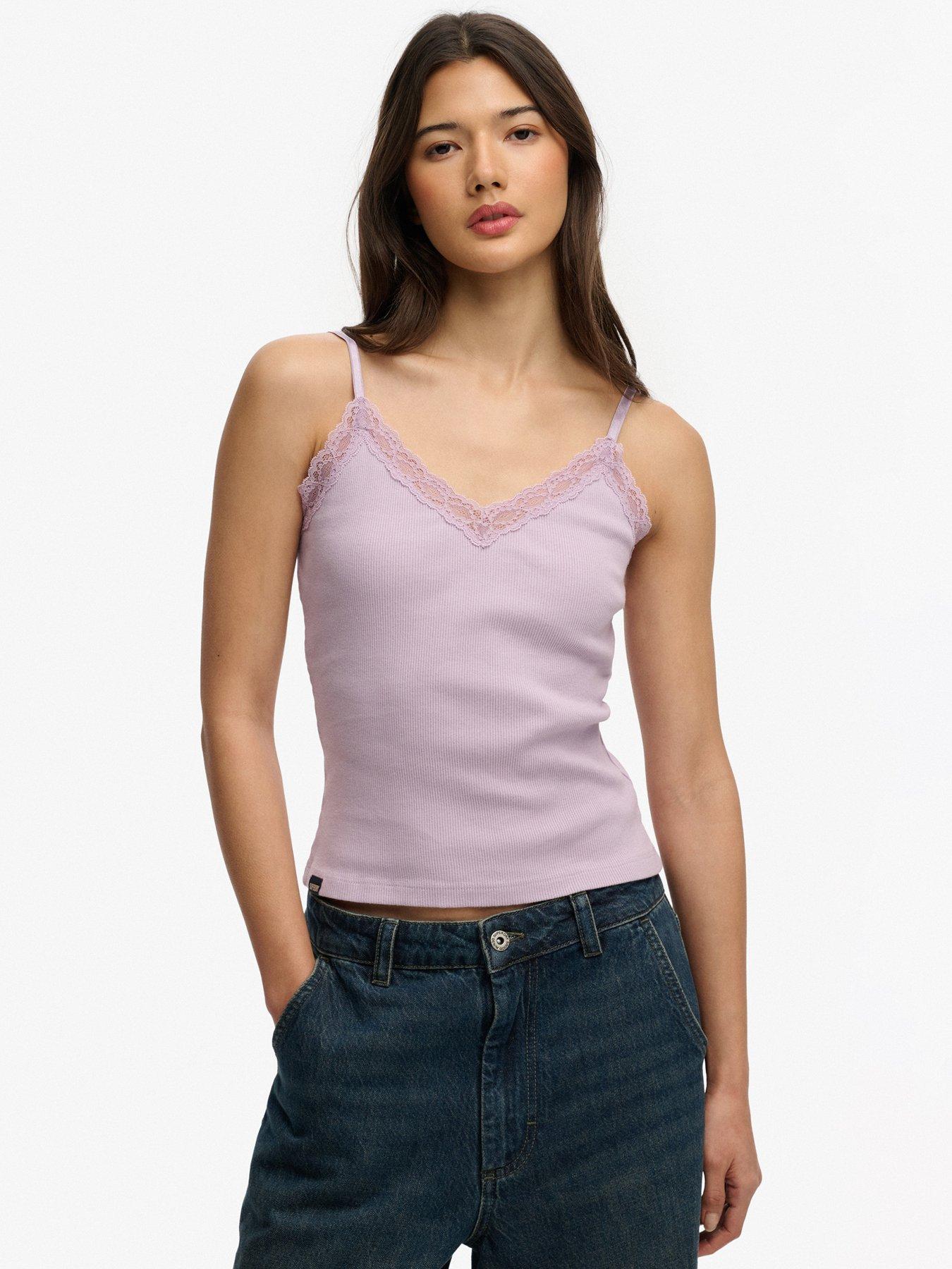 Image 1 of 5 of Superdry Essential Lace Trim Cami Top - Purple