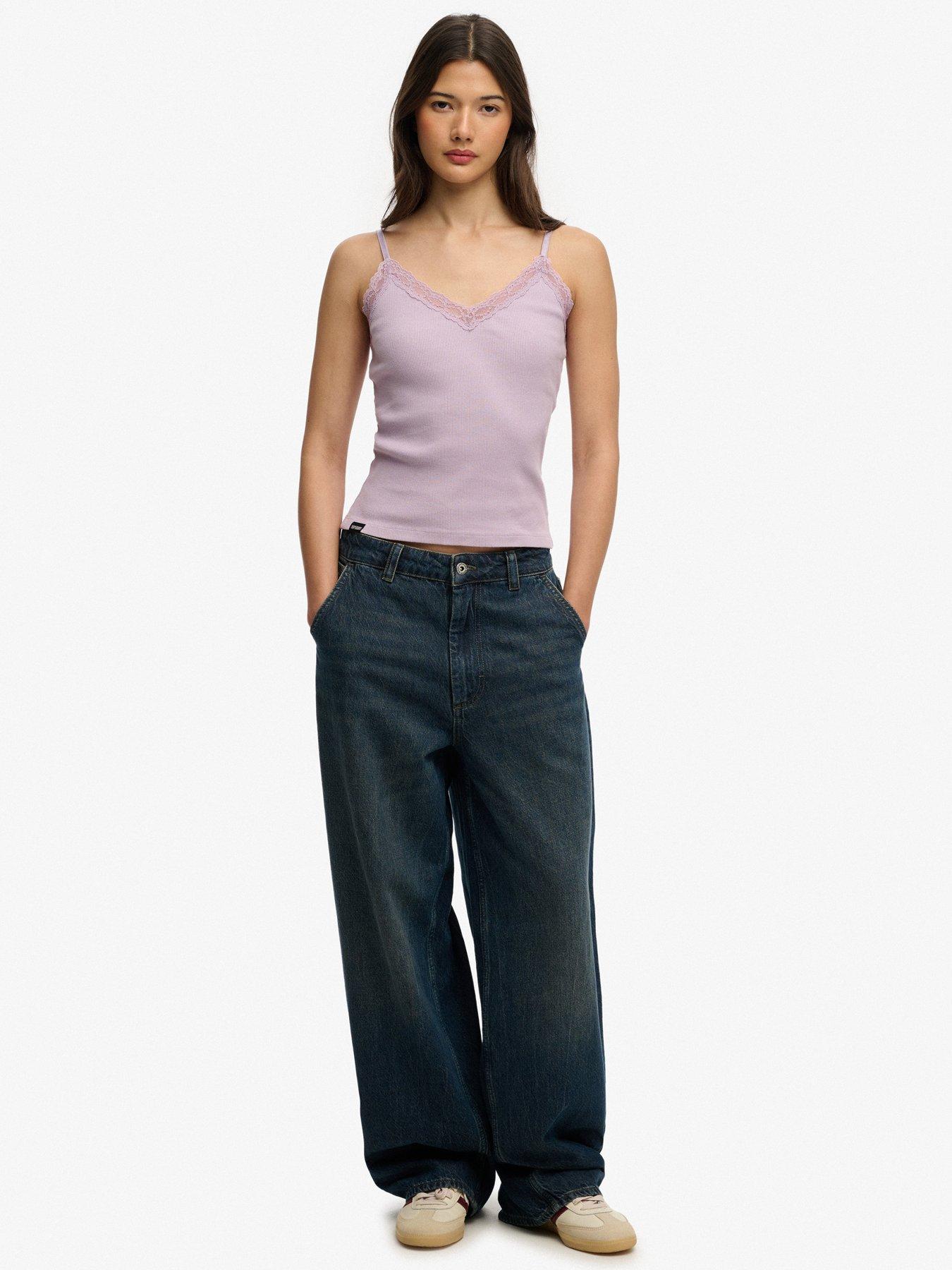 Image 3 of 5 of Superdry Essential Lace Trim Cami Top - Purple