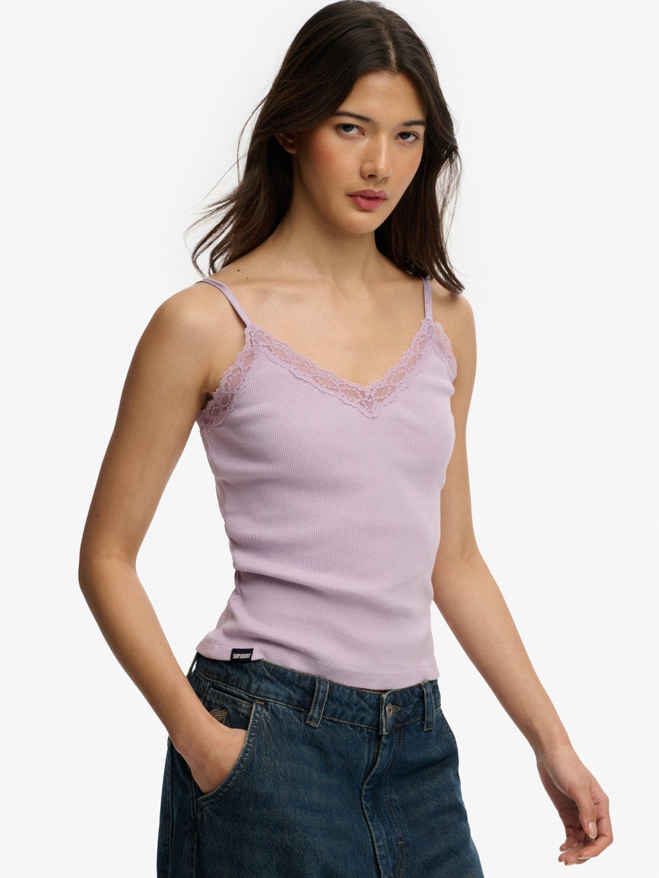 Image 4 of 5 of Superdry Essential Lace Trim Cami Top - Purple