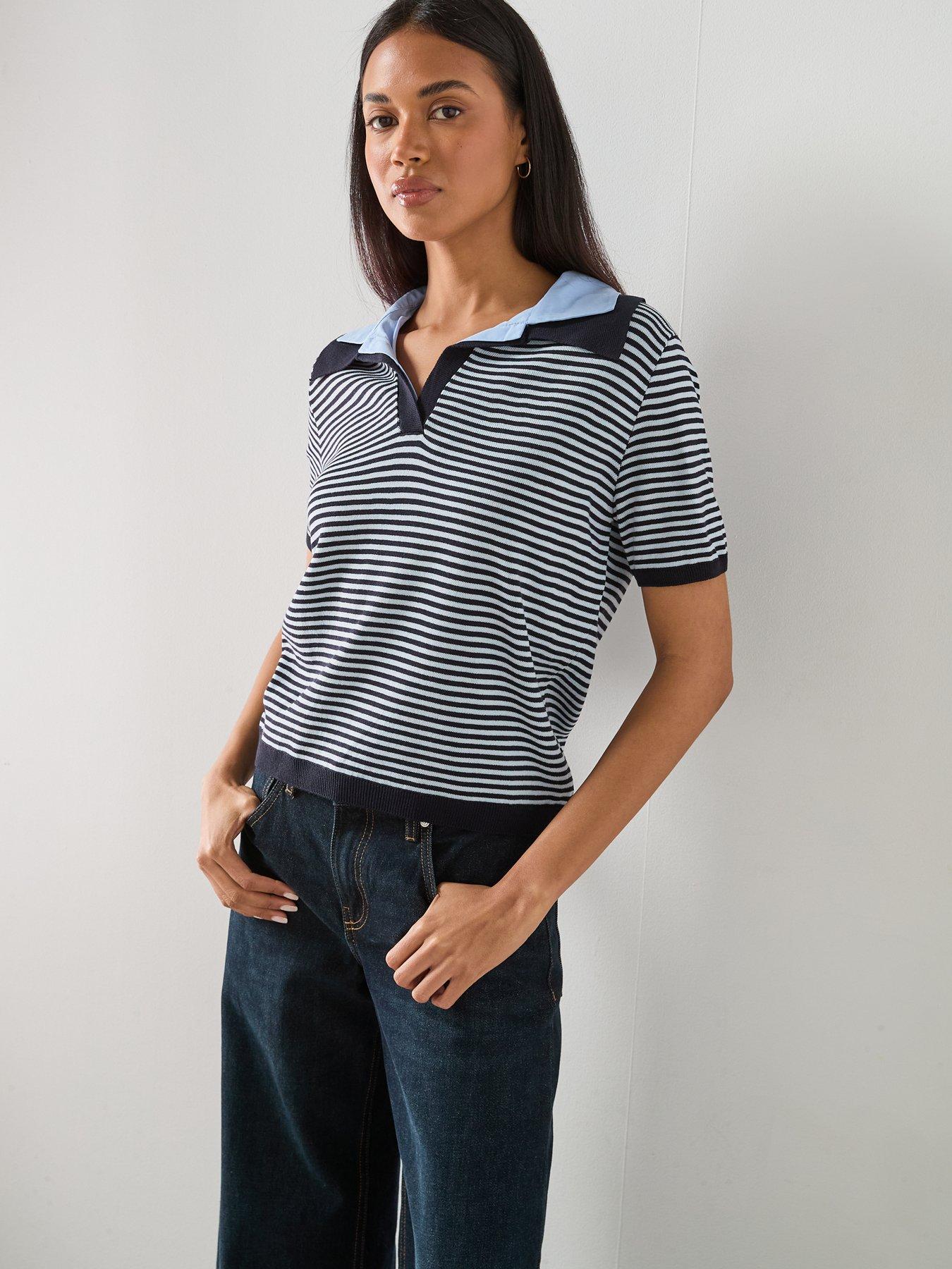 Image 4 of 6 of Mango Knitted Jumper With Combined Collar - Blue