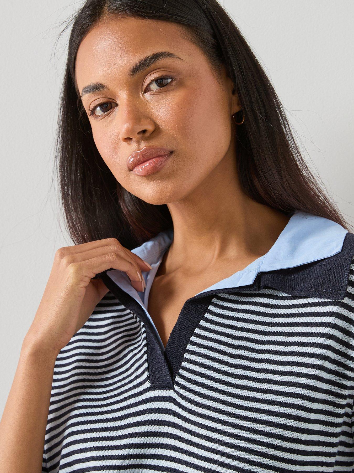 Image 6 of 6 of Mango Knitted Jumper With Combined Collar - Blue