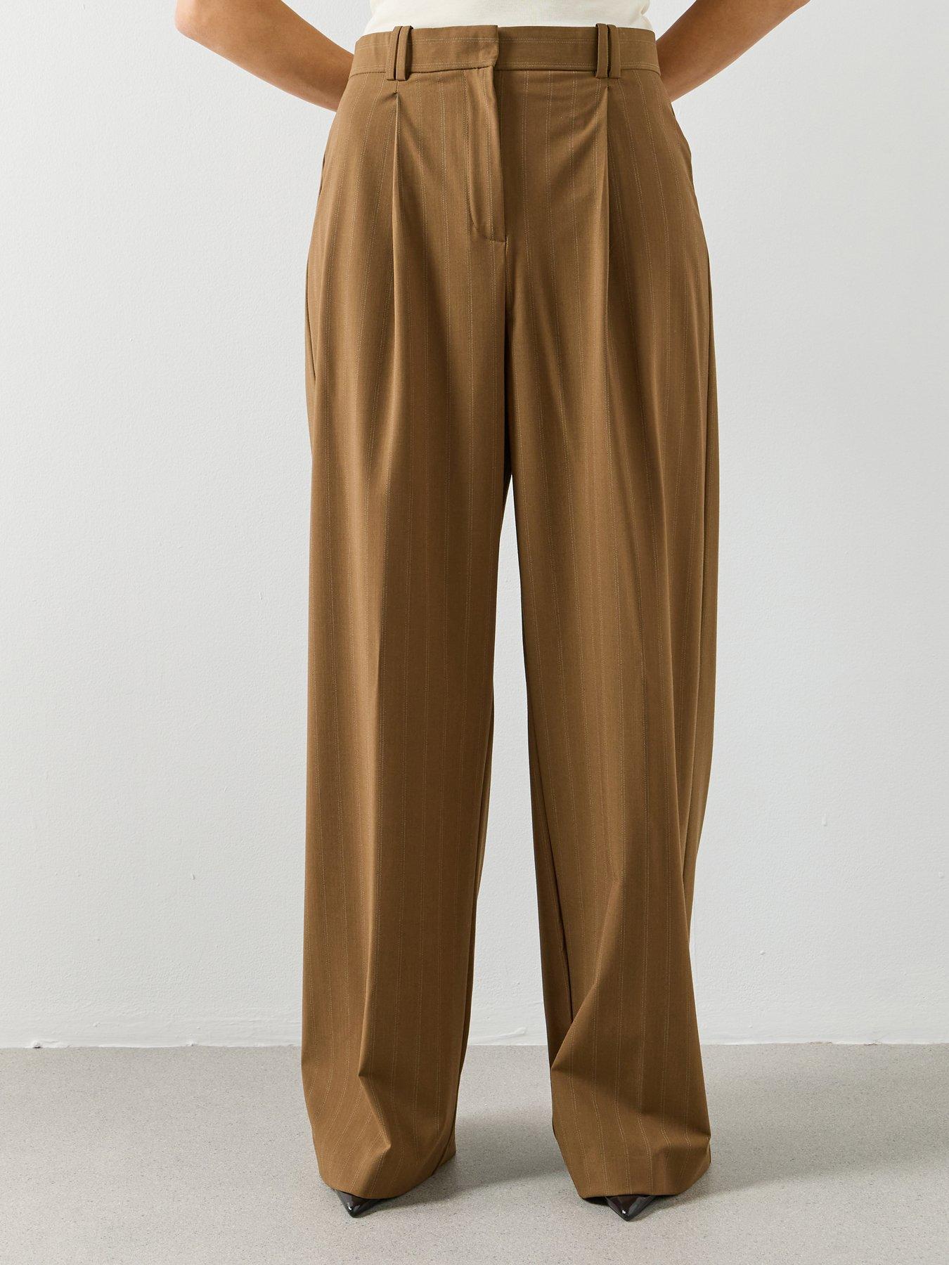 Image 1 of 6 of Mango Pinstripe Suit Trousers - Brown