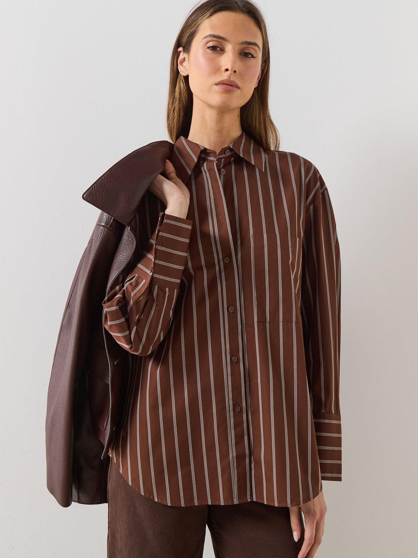 Image 1 of 6 of Mango Llama Striped Shirt - Brown