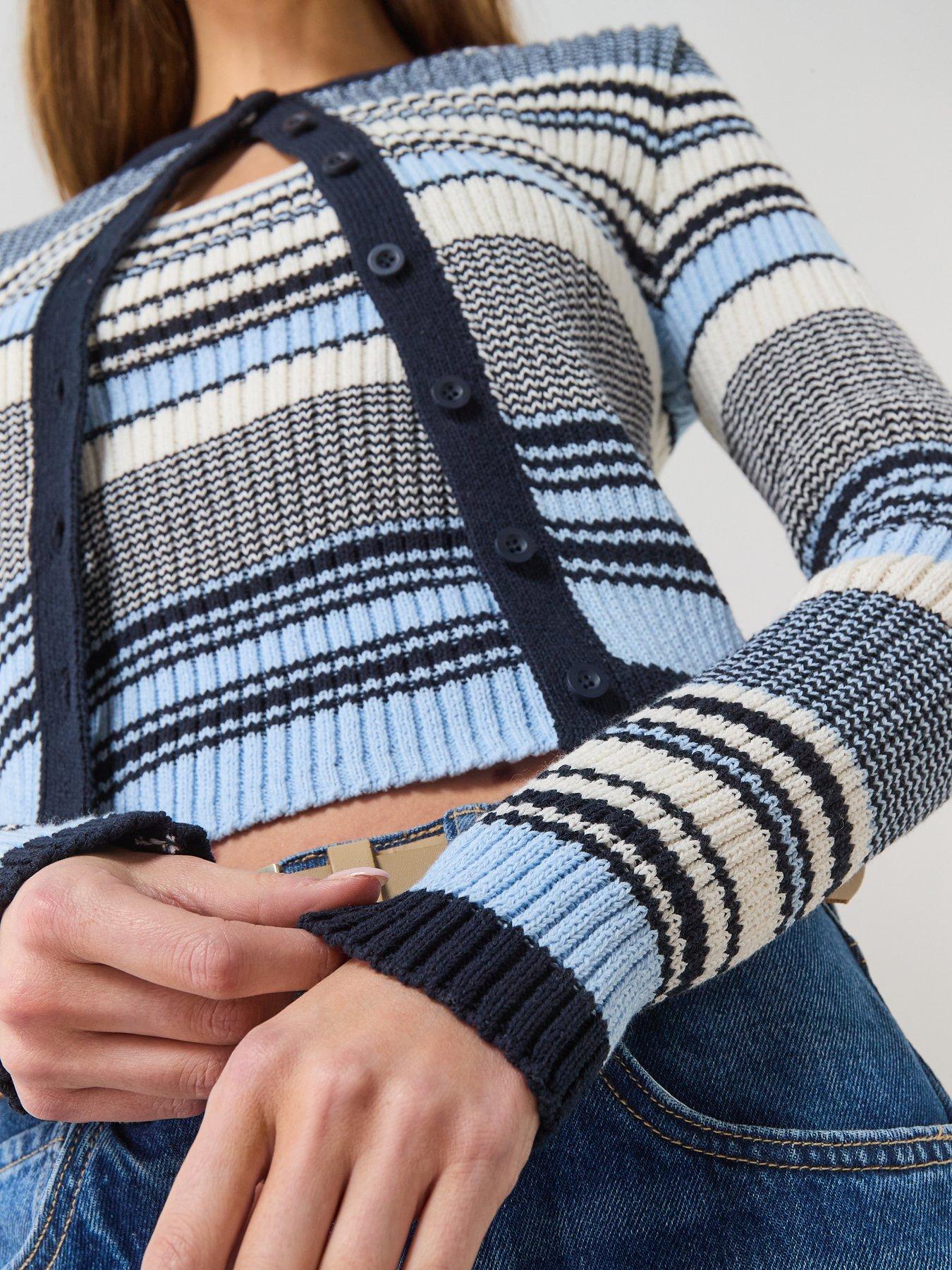 mango-stripped-knit-cardigan-blueoutfit