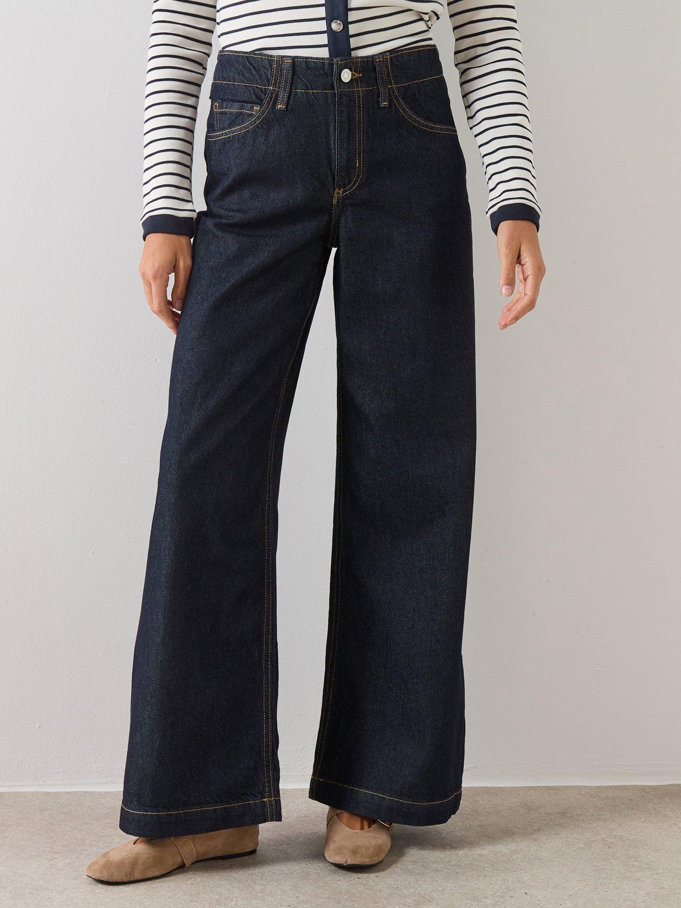 Image 1 of 6 of Mango Wide Leg Mid Rise Jeans - Blue