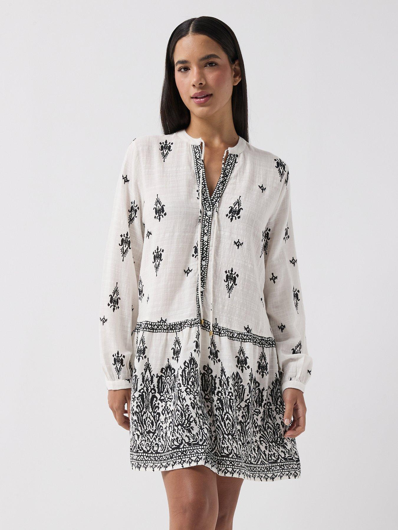 Image 1 of 6 of Only Onlalma L/S Short Dress Wvn Noos - White