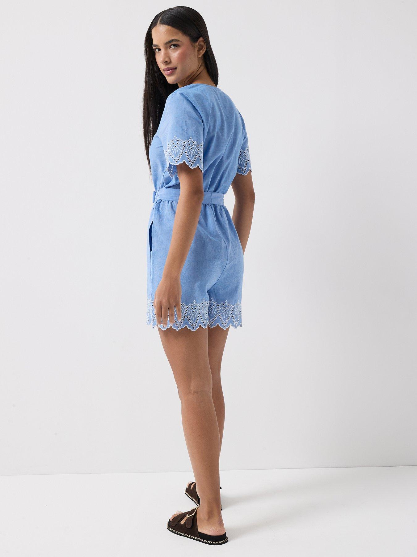 Image 5 of 5 of Only Onltulum Emb Short Sleeve Playsuit Wvn - Blue