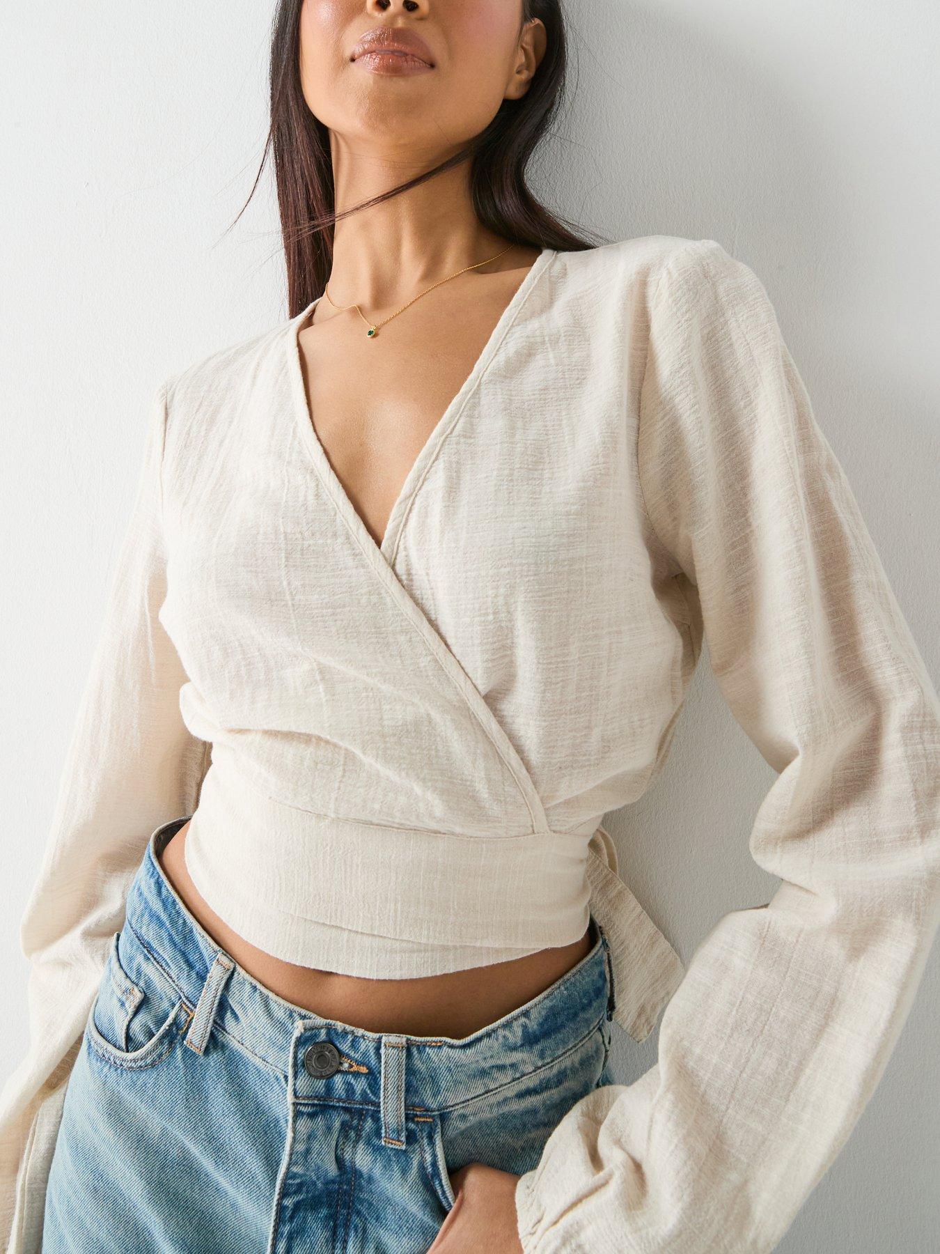 Image 5 of 5 of PIECES Pcagnes Long Sleeve Cropped Tie Top - Brown