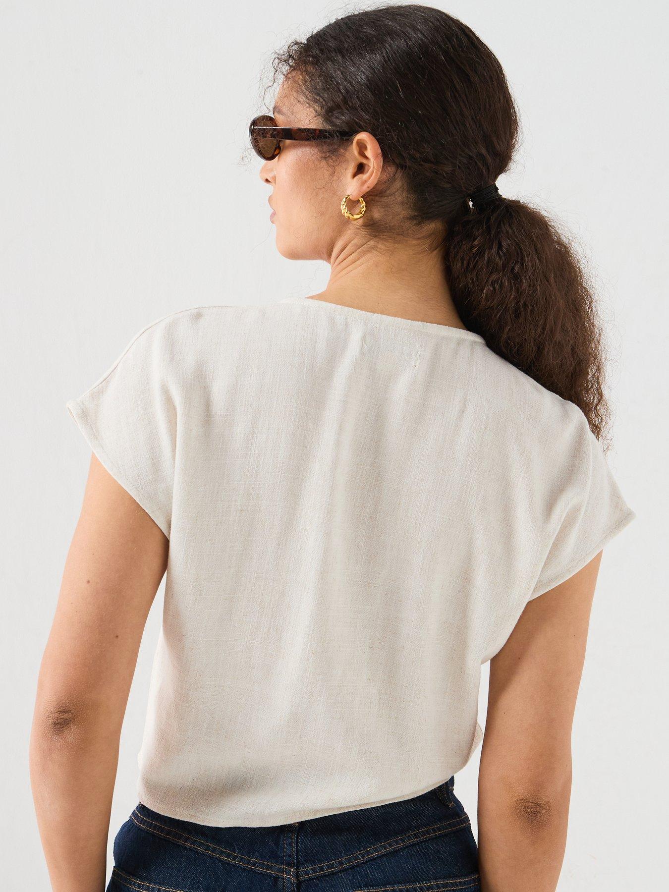 Image 2 of 6 of Only Onlsiesta Ss Knot Lin Bl Shirt Pnt Noos