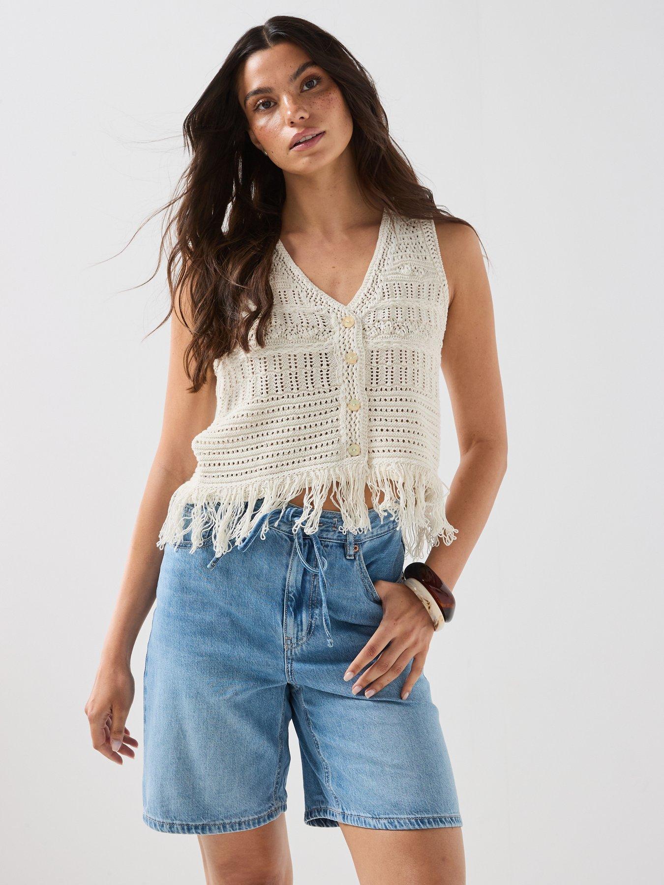 Only Onlalix Sl Fringe Waistcoat Knt
