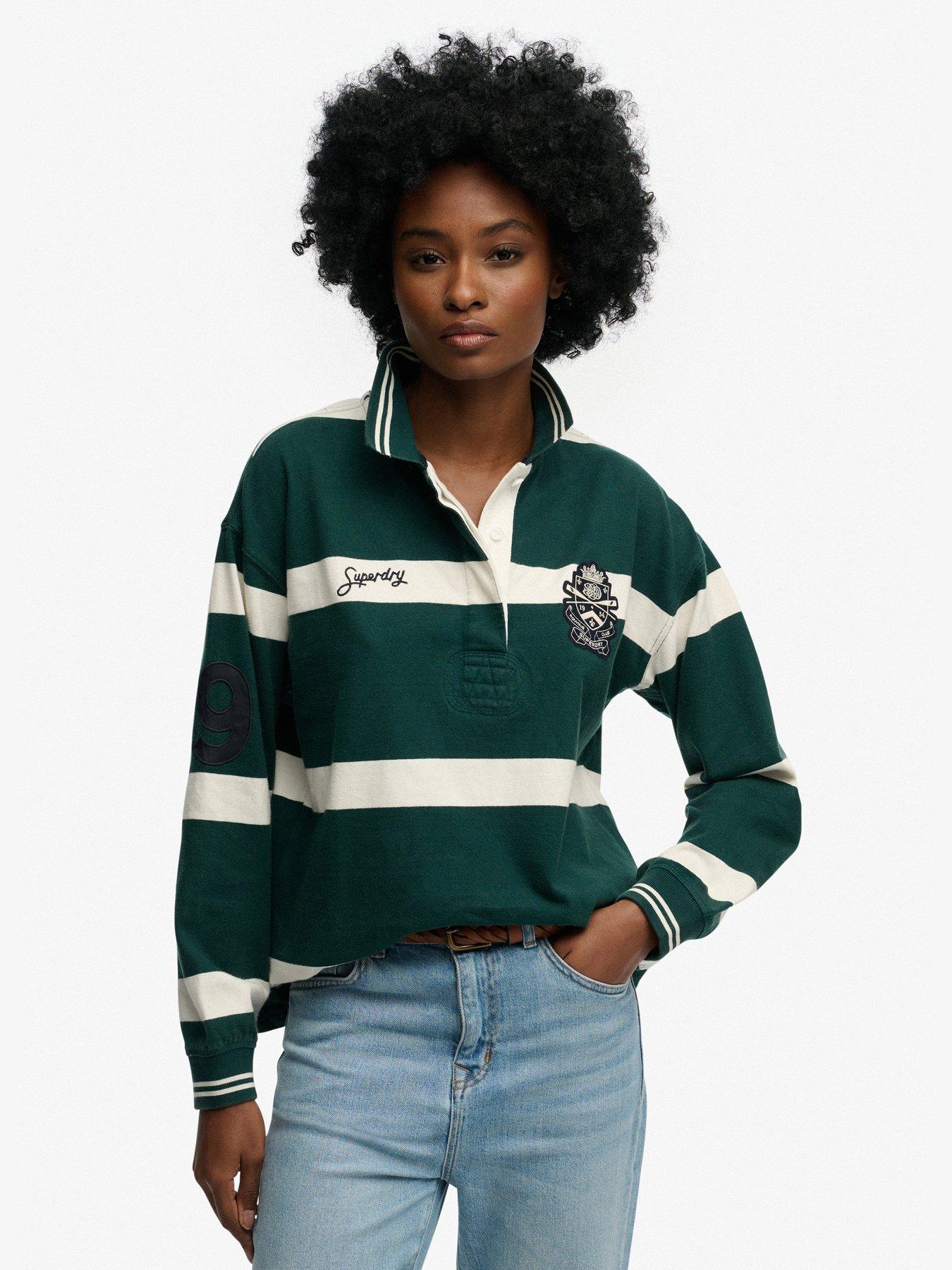 Image 1 of 5 of Superdry Crest Stripe Rugby Top - Green