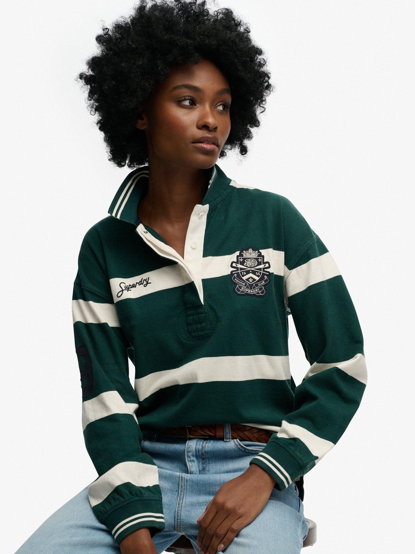 Image 5 of 5 of Superdry Crest Stripe Rugby Top - Green