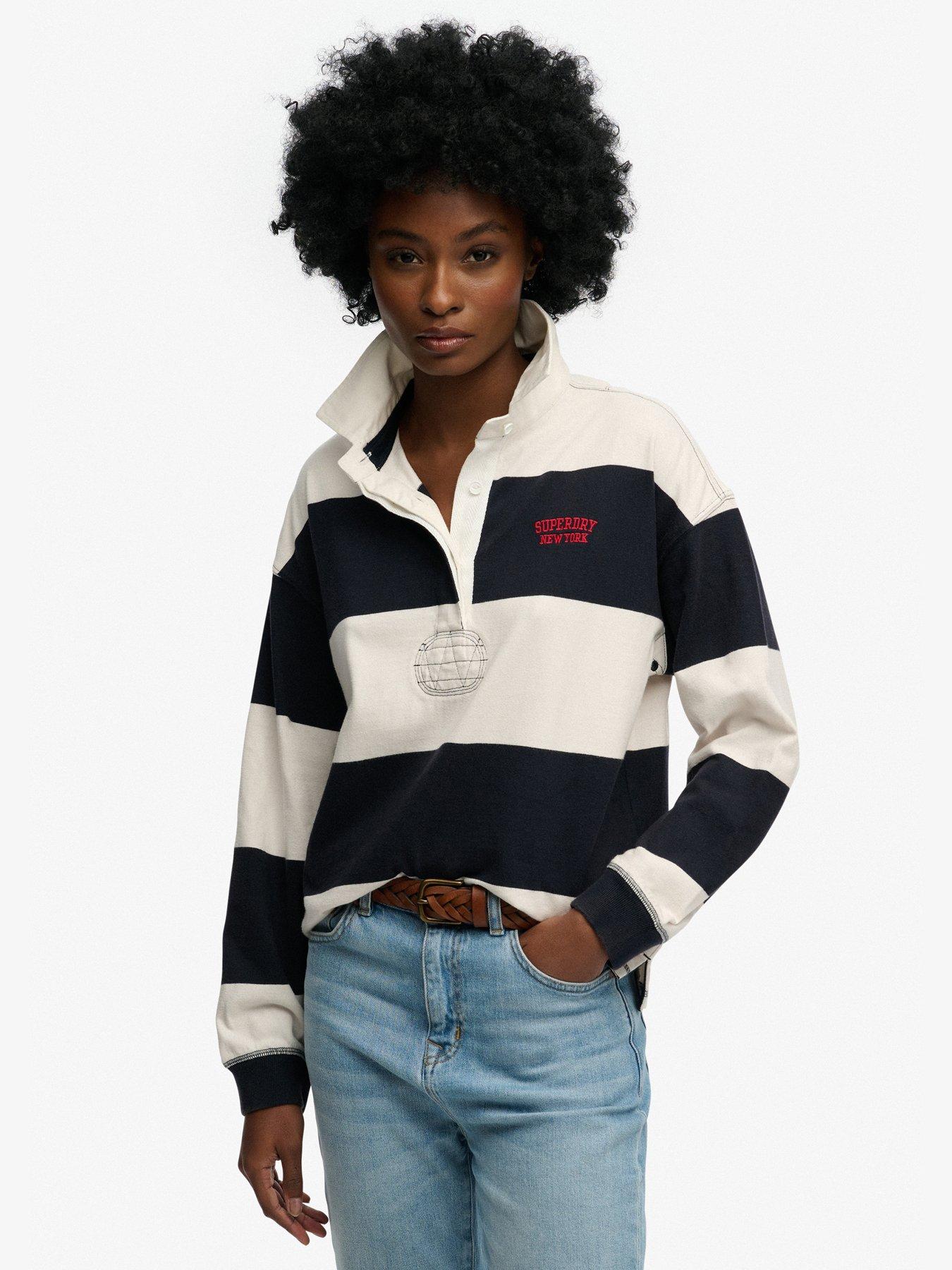 Image 1 of 5 of Superdry Heritage Stripe Rugby Top - Blue