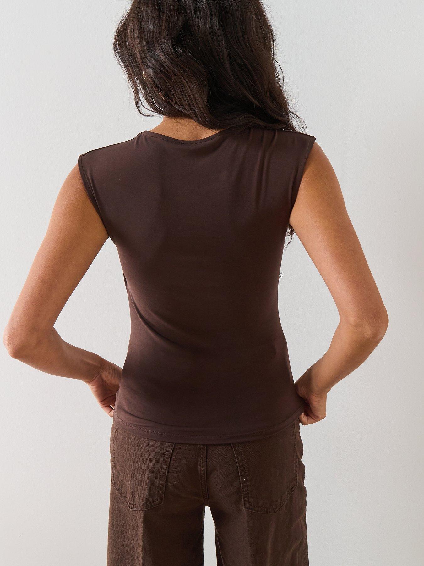Image 2 of 6 of Mango Ruched Fitted Top - Brown