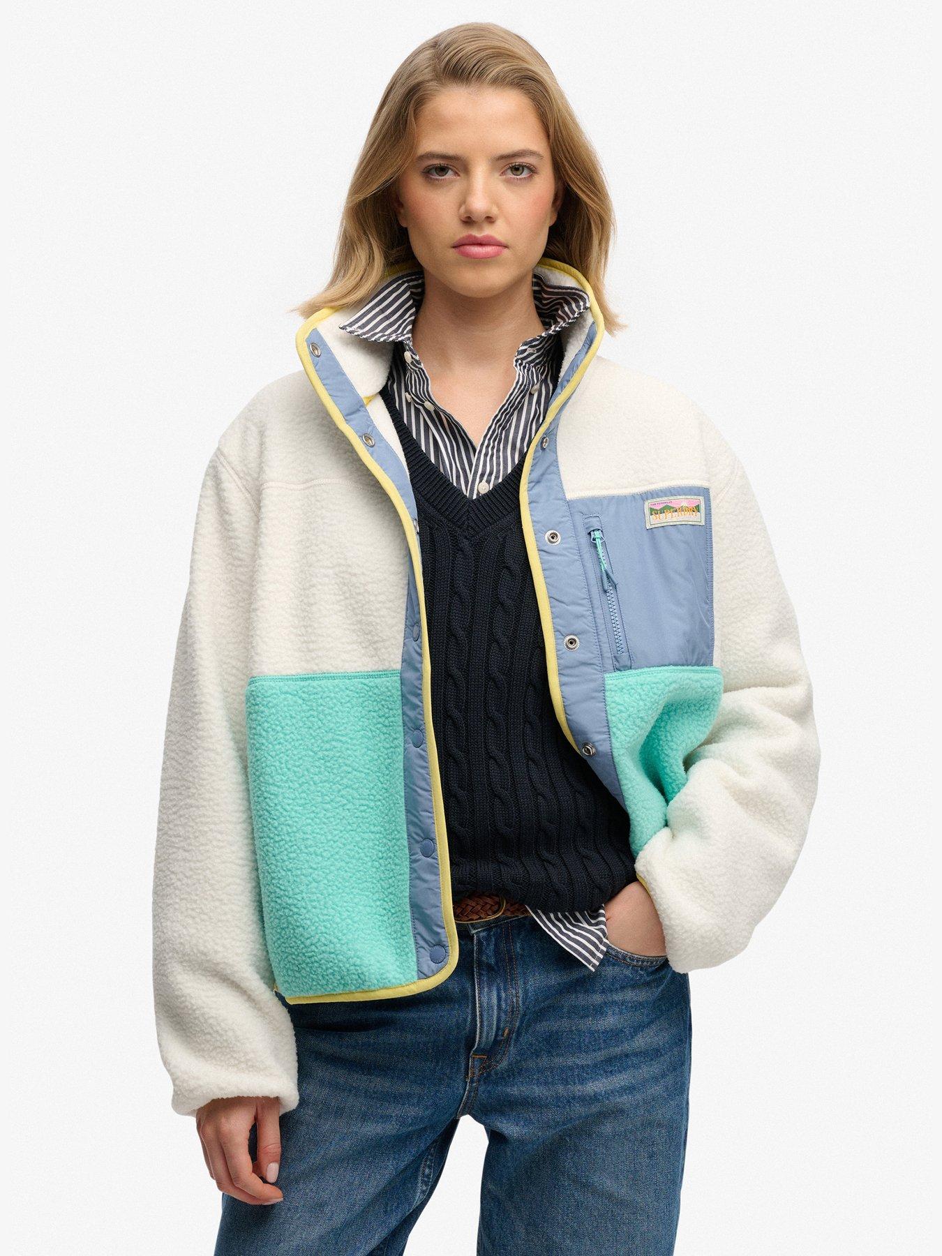Image 1 of 7 of Superdry Colour Block Fleece Jacket - White