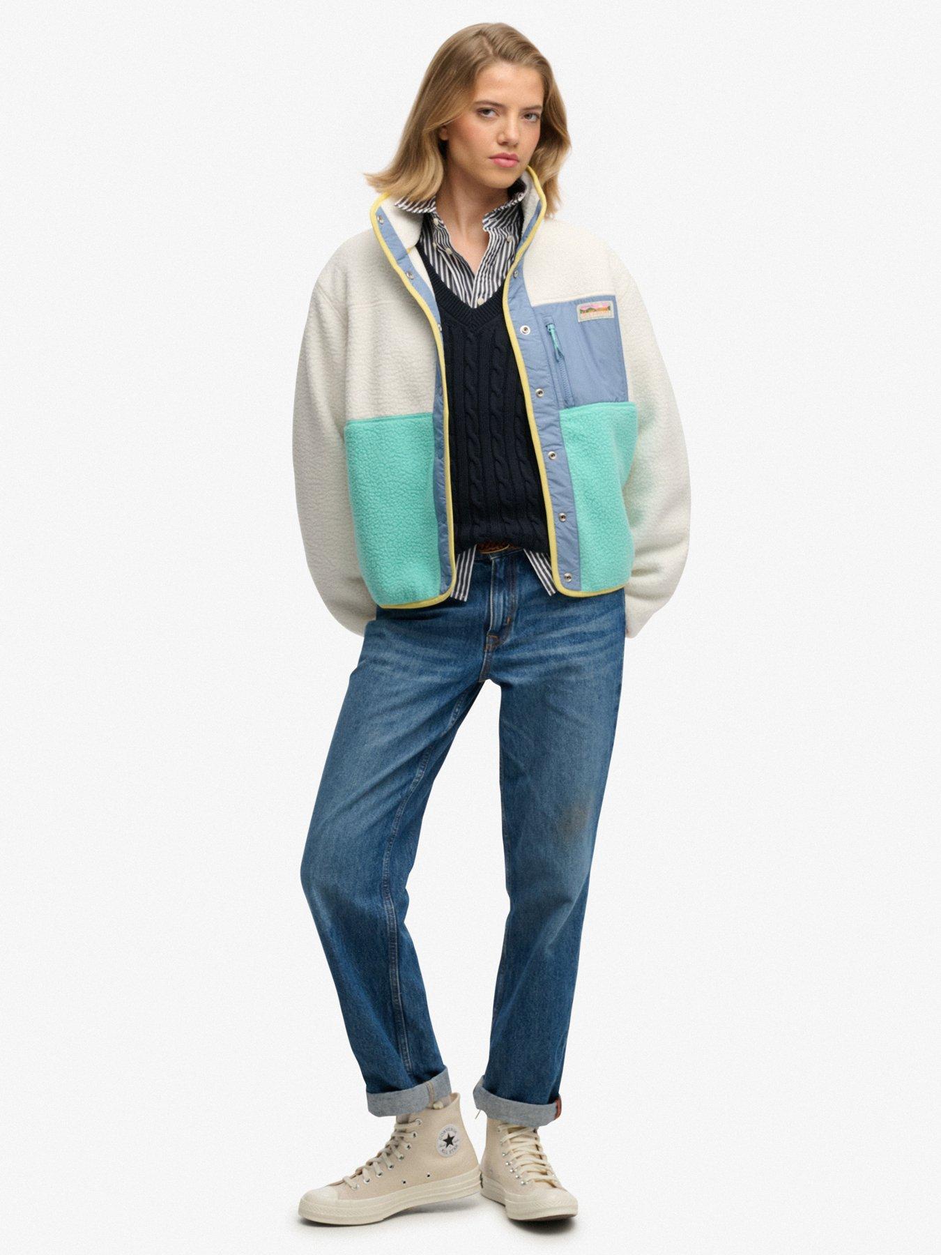 Image 3 of 7 of Superdry Colour Block Fleece Jacket - White