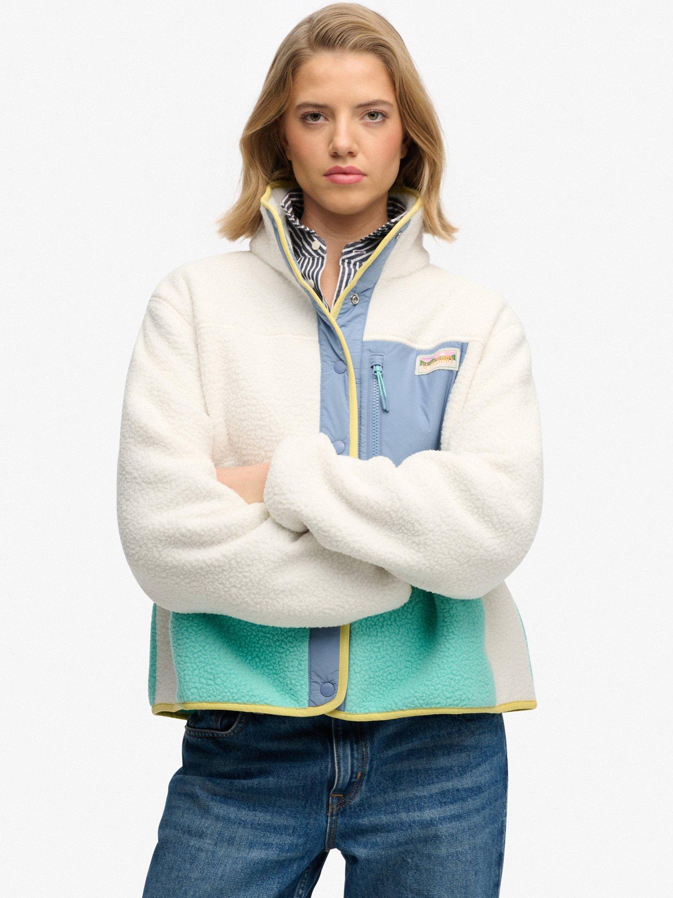 Image 4 of 7 of Superdry Colour Block Fleece Jacket - White