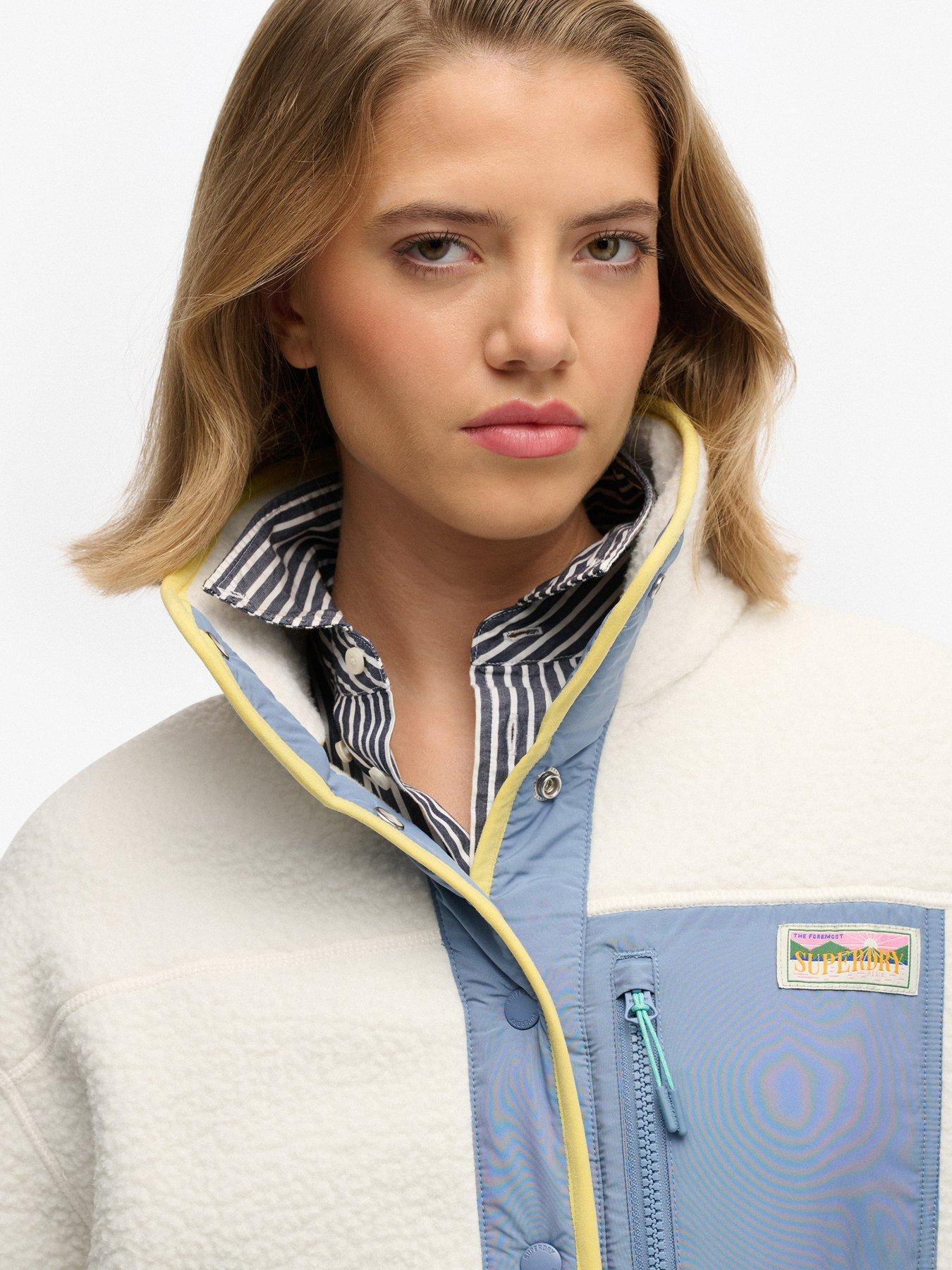 Image 5 of 7 of Superdry Colour Block Fleece Jacket - White