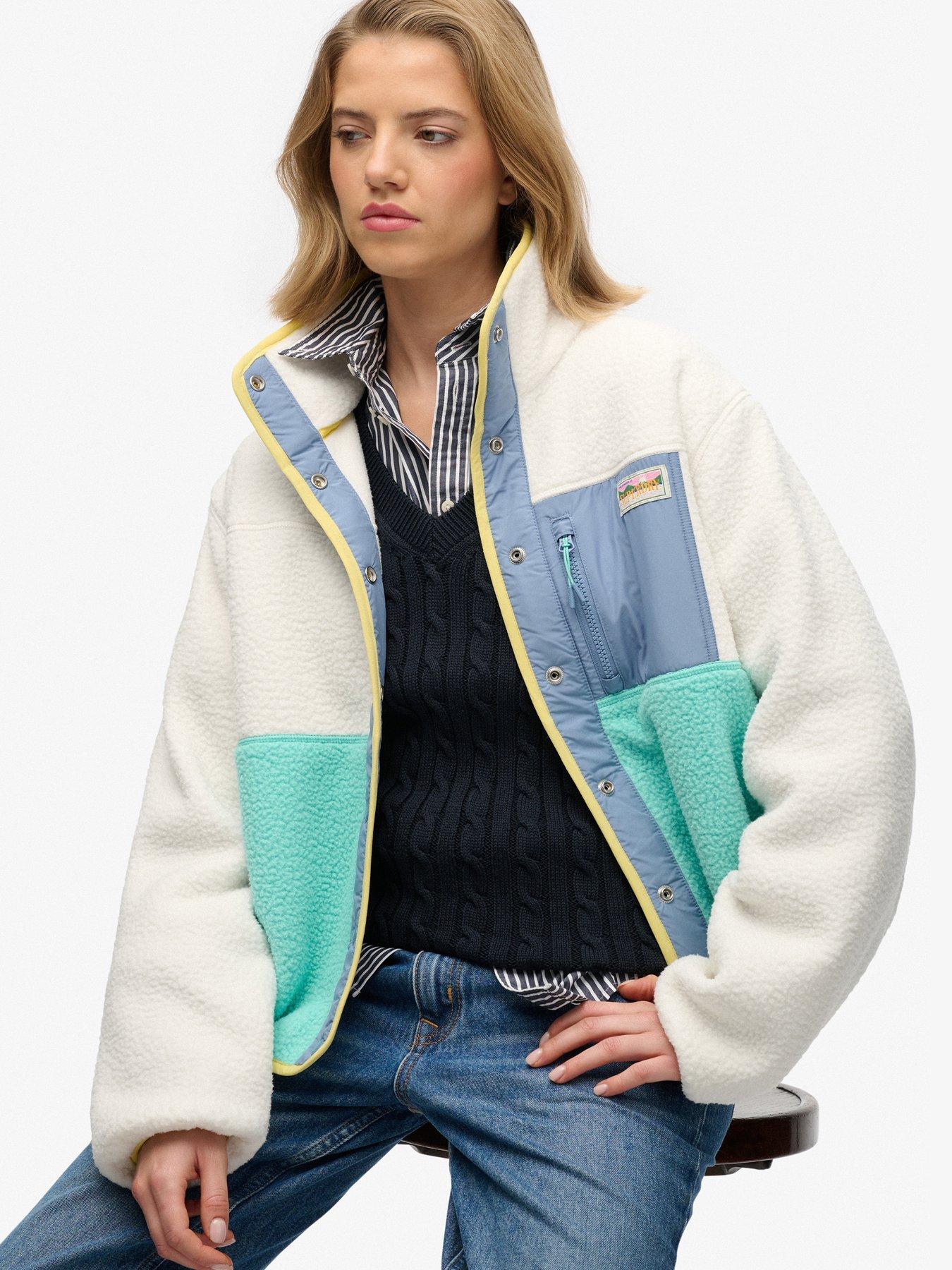 Image 6 of 7 of Superdry Colour Block Fleece Jacket - White