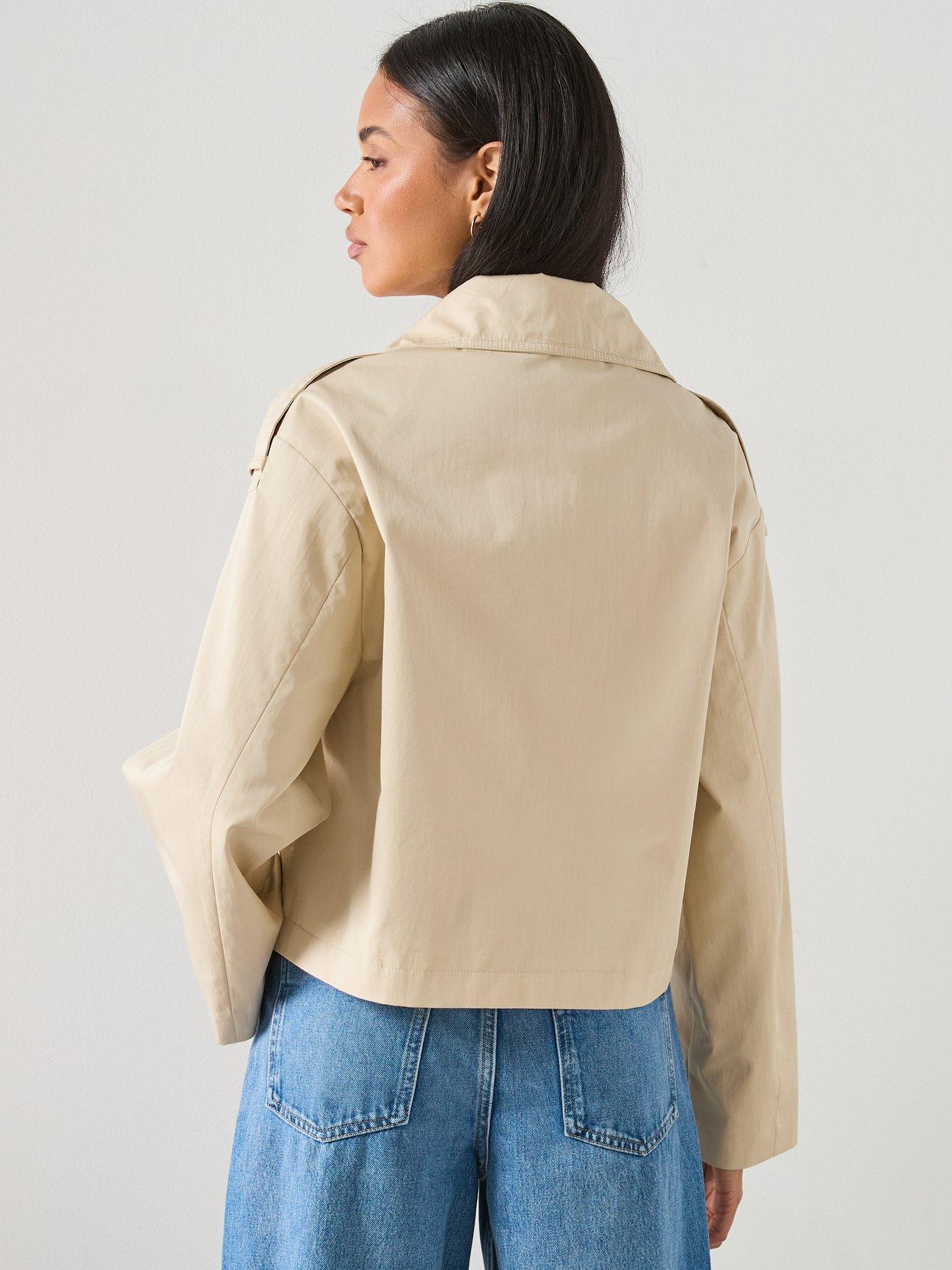 mango-double-breasted-cropped-trench-coat-beigestillFront
