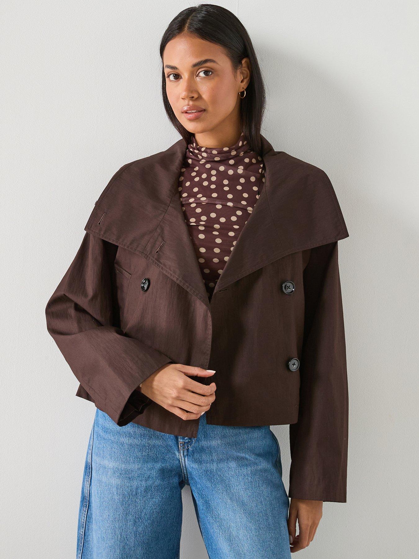 mango-double-breasted-cropped-trench-coat-brownfront