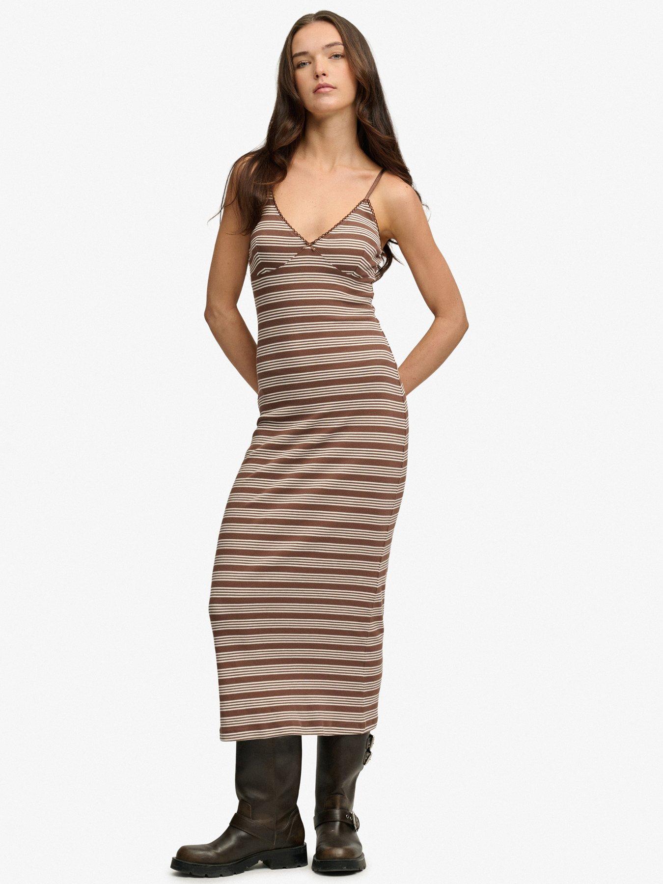 Image 1 of 7 of Superdry Stripe Rib Jersey Maxi Dress