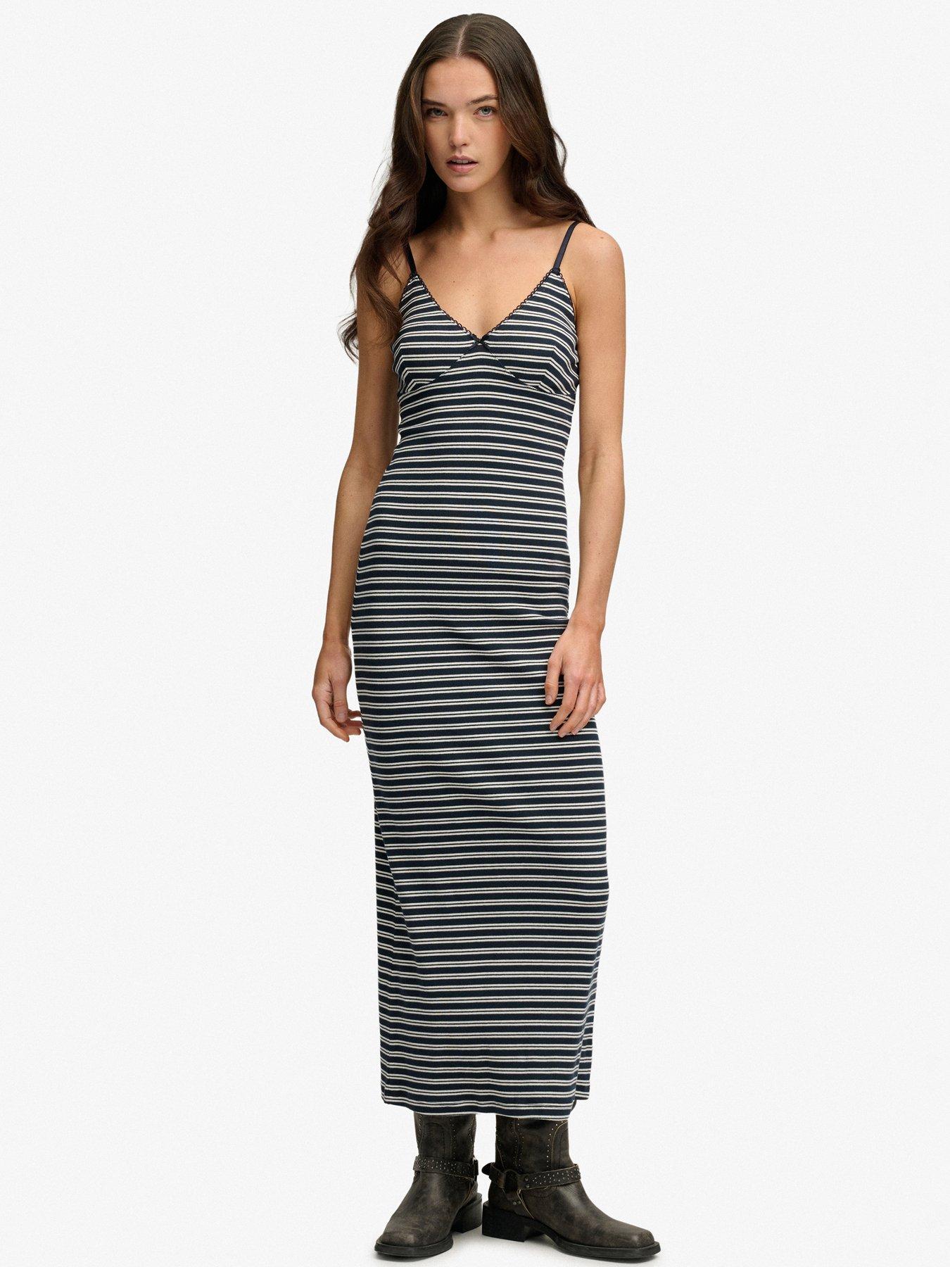 Superdry Stripe Rib Jersey Maxi Dress - Blue