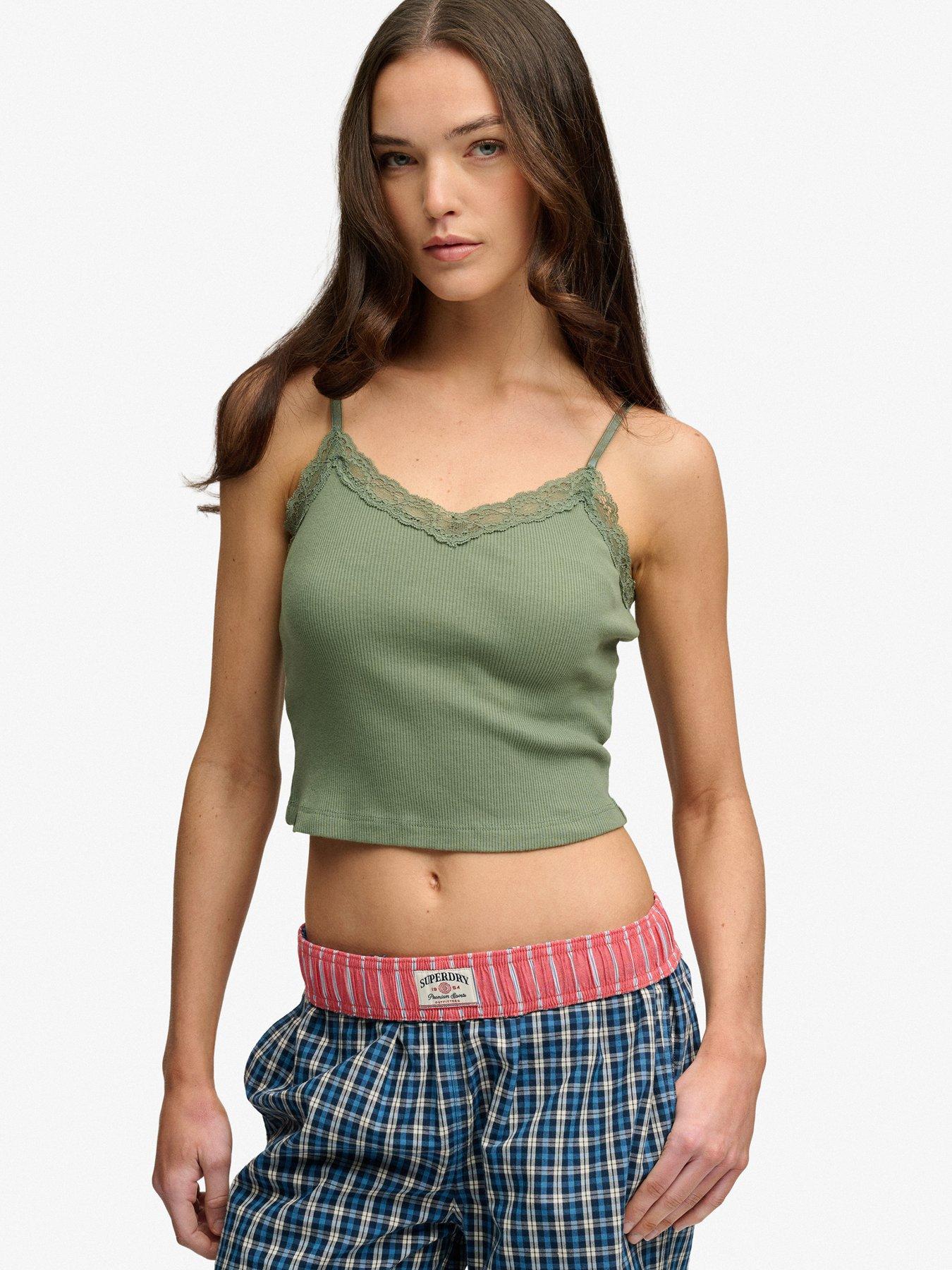 Superdry Essential Lace Trim Crop Cami Top - Green