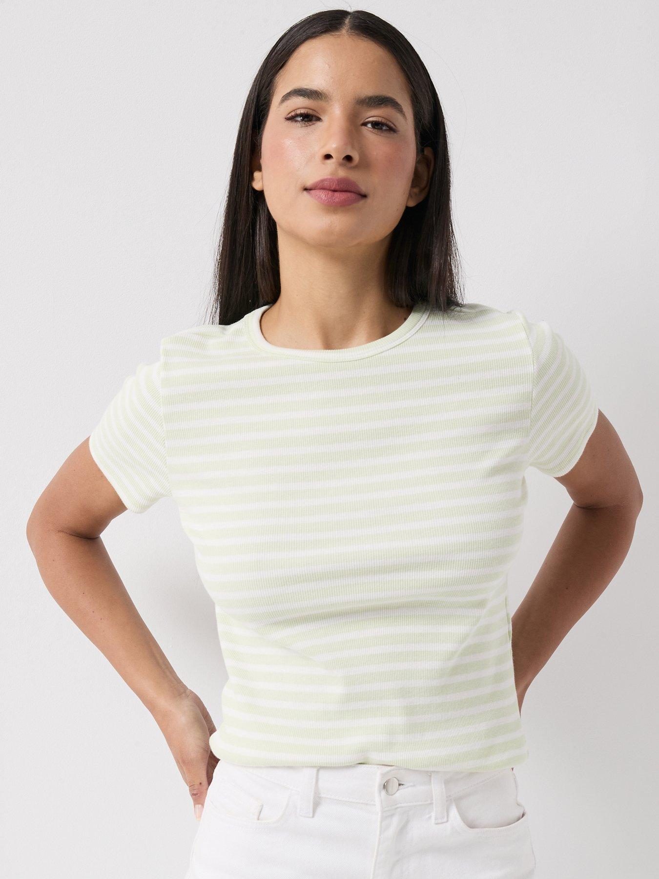 JDY Jdy Solar Short Sleeve Striped Top - Green