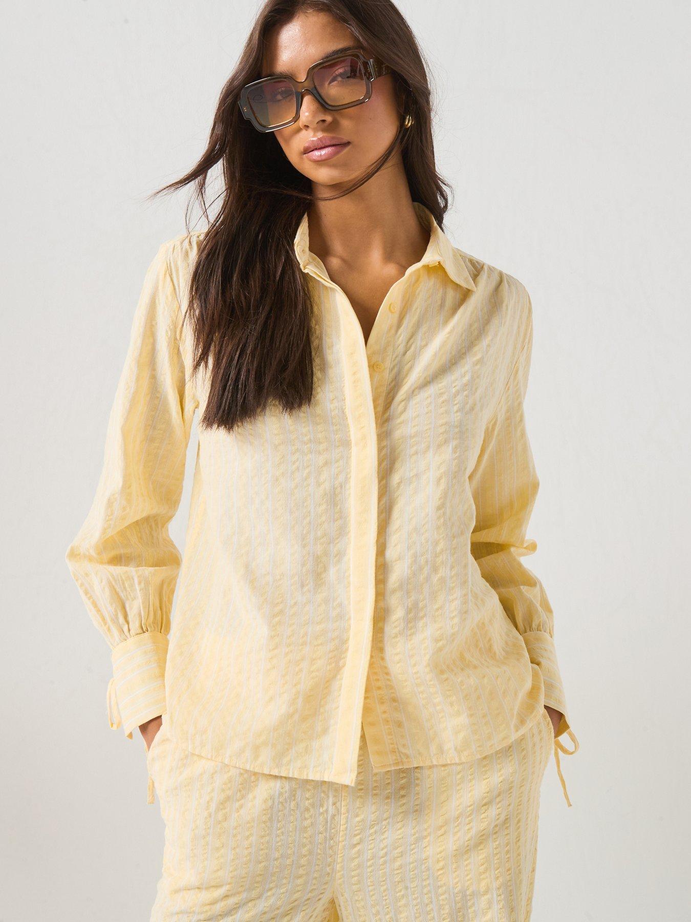 Image 1 of 6 of Vero Moda Vmelena Long Sleeve Stripe Shirt Wvn - Yellow