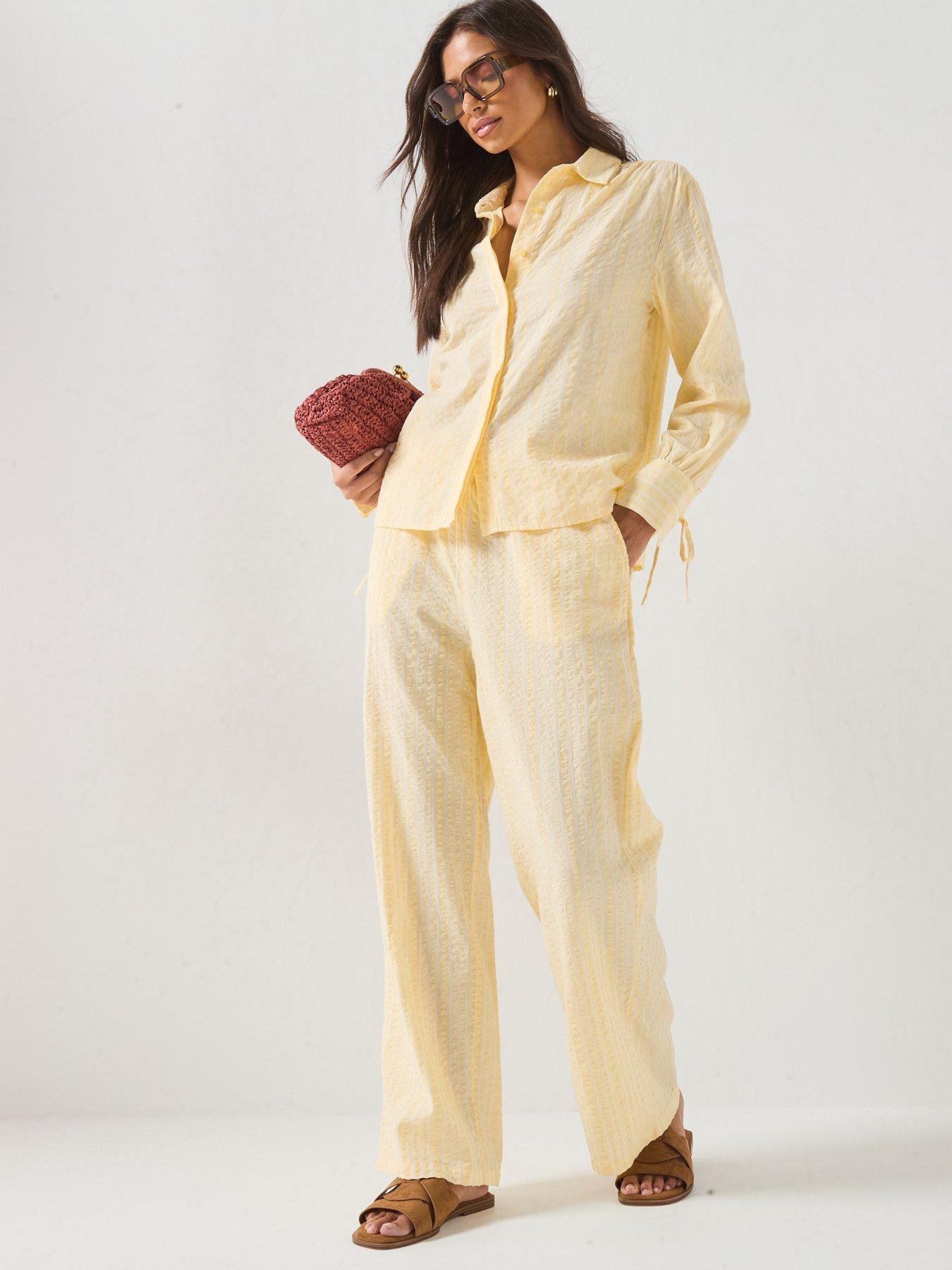 Image 3 of 6 of Vero Moda Vmelena Long Sleeve Stripe Shirt Wvn - Yellow