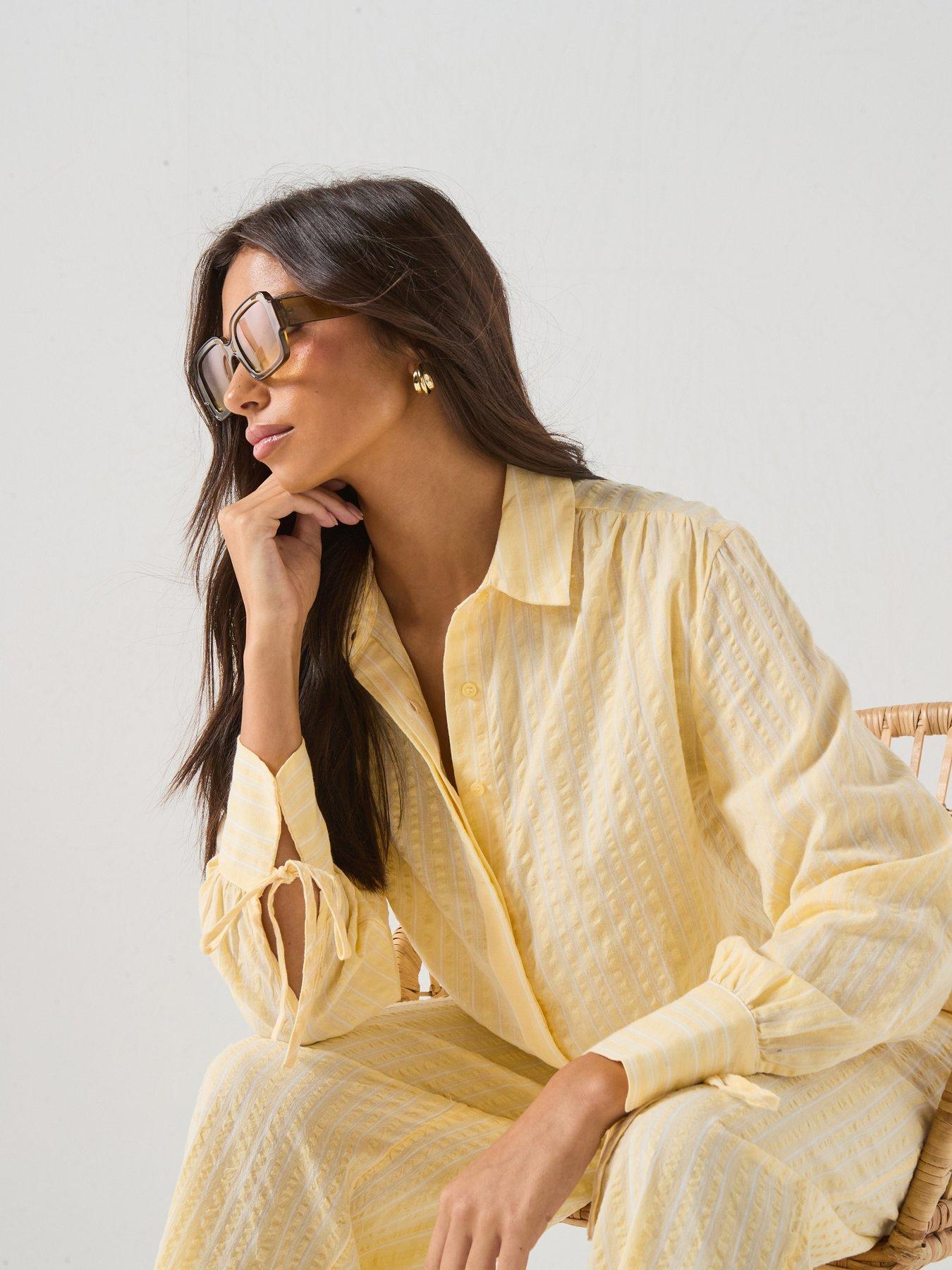 Image 6 of 6 of Vero Moda Vmelena Long Sleeve Stripe Shirt Wvn - Yellow