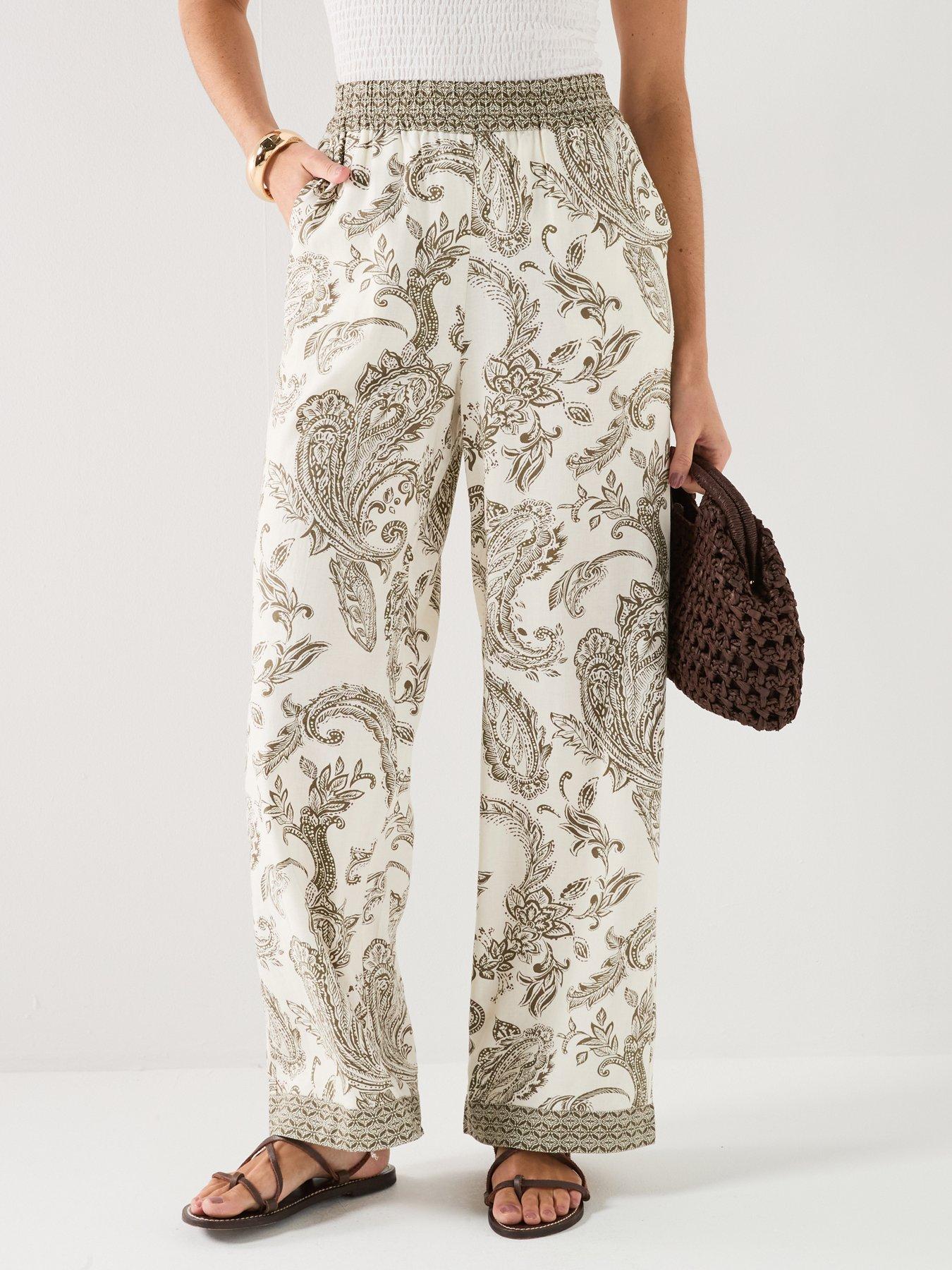 Only Onlliana Leya Paisley Print Trousers - Green