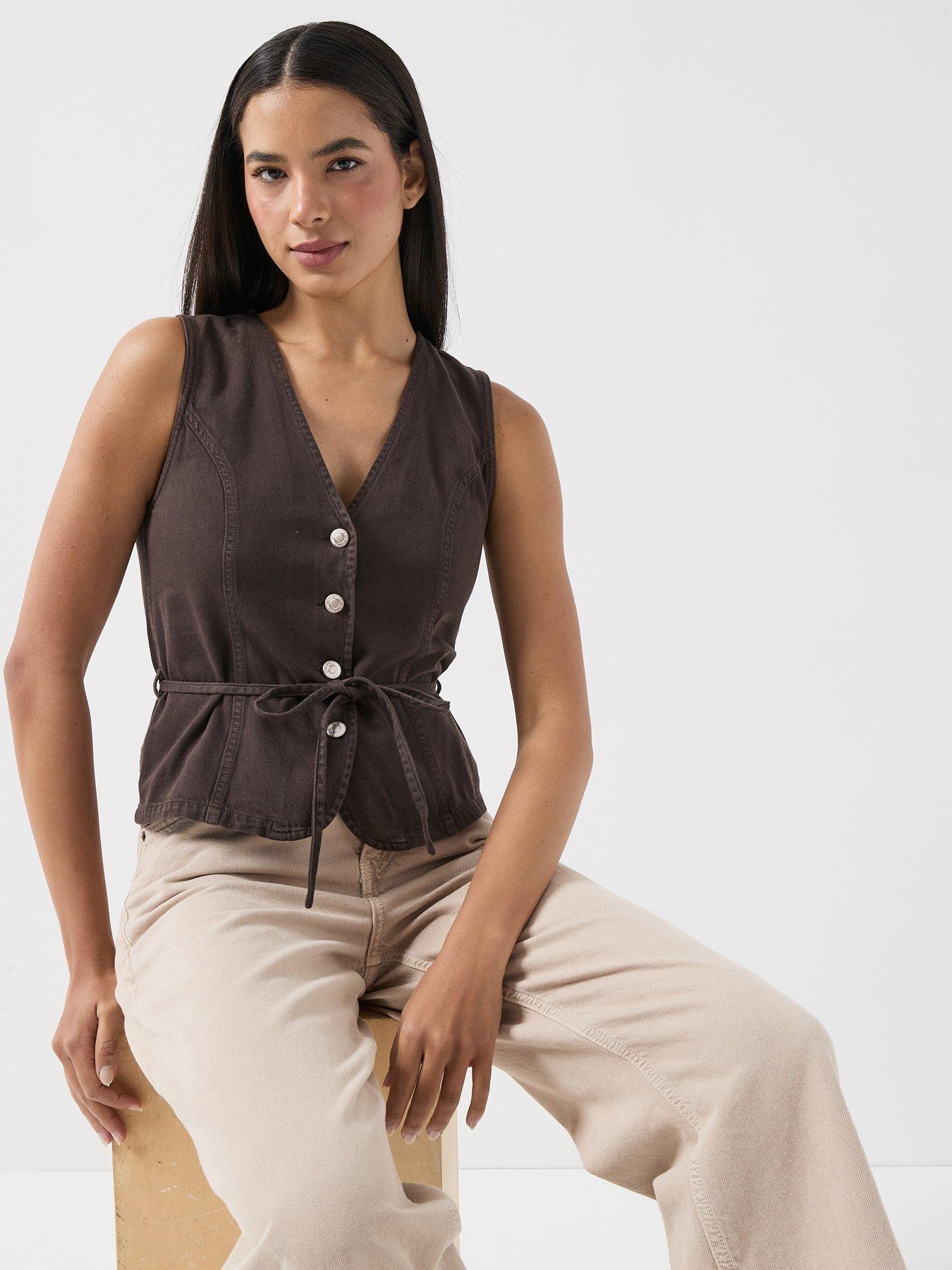 Only Silla Sleeveless Belt Waistcoat - Brown