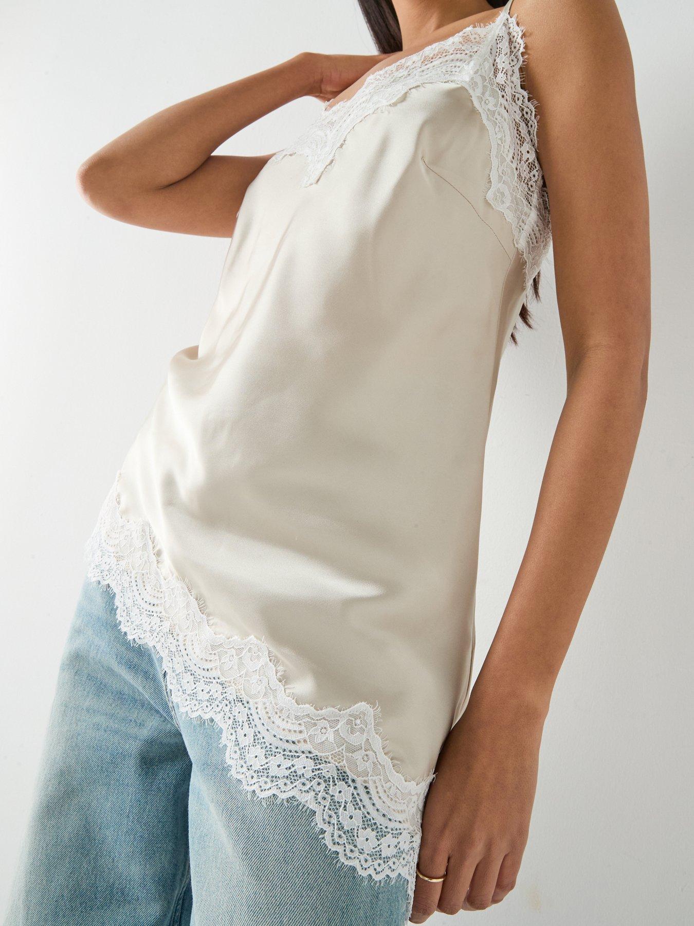 Image 4 of 6 of PIECES Pcjessa Lace Trim Singlet - Grey