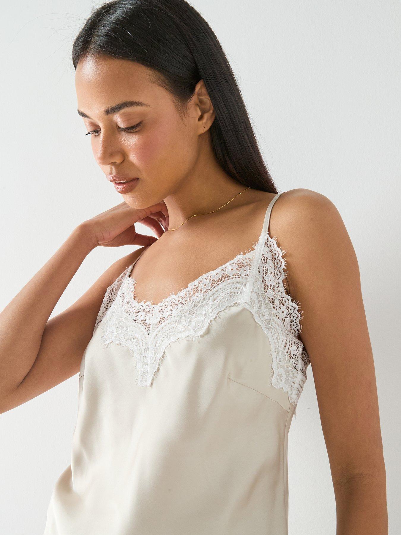 Image 5 of 6 of PIECES Pcjessa Lace Trim Singlet - Grey