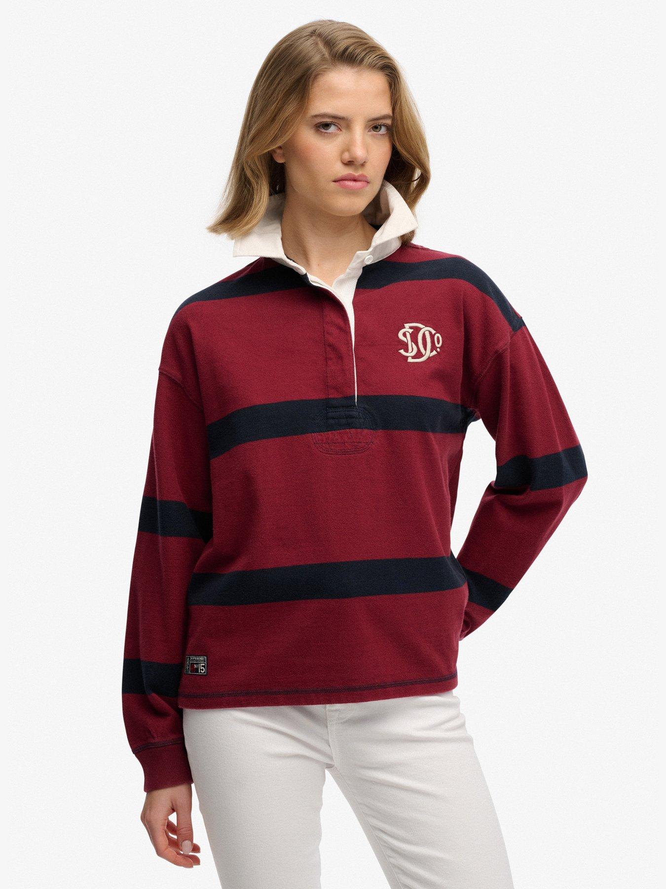 Image 1 of 5 of Superdry Heritage Stripe Rugby Top - Red
