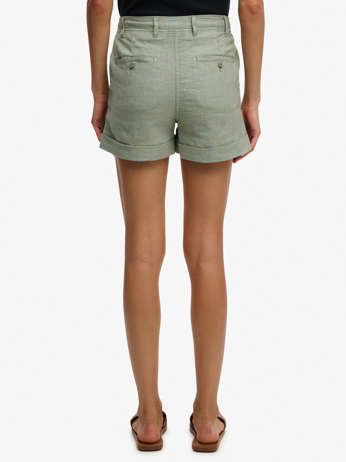 superdry-mid-rise-linen-short-greenstillFront