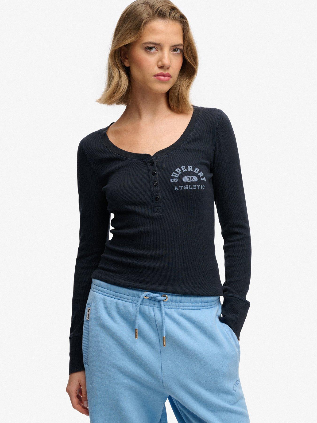 Image 1 of 6 of Superdry Athletic Button Down Long Sleeve Top - Blue
