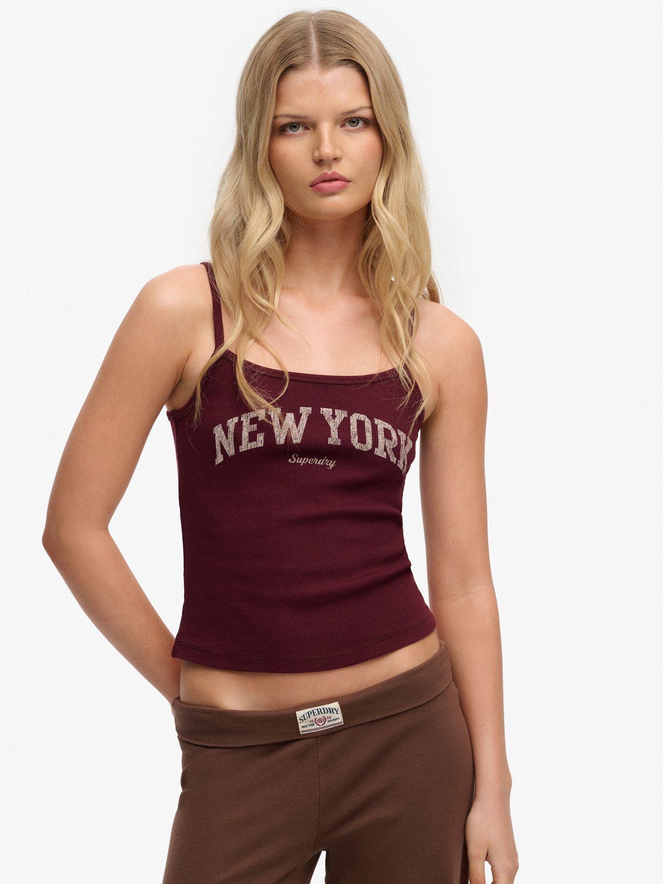 Image 1 of 5 of Superdry Athletic Essentials Graphic Print Cami Top - Burgundy