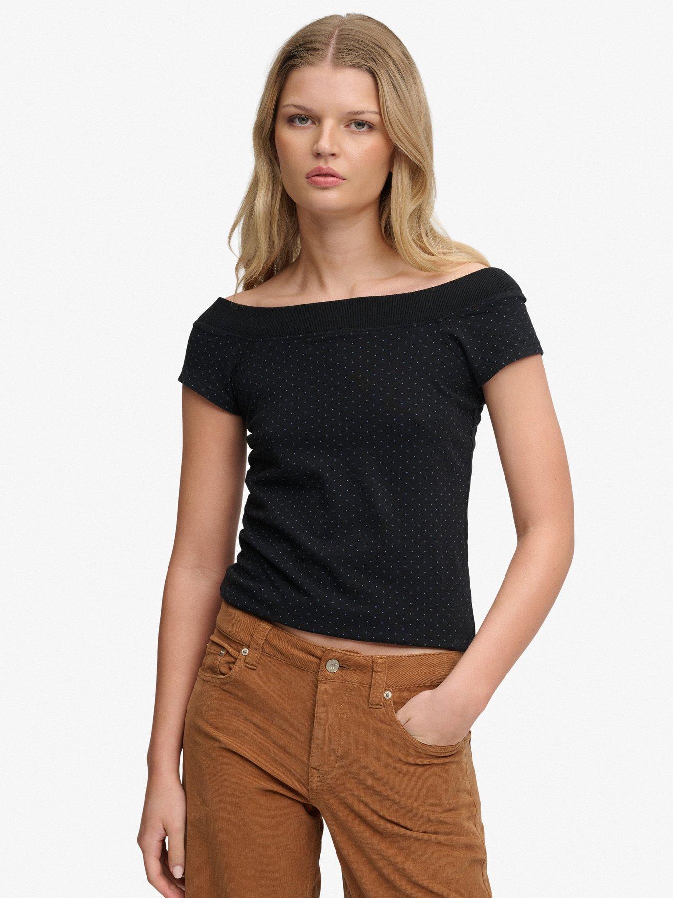 superdry-ath-off-shoulder-pattern-top-blackfront