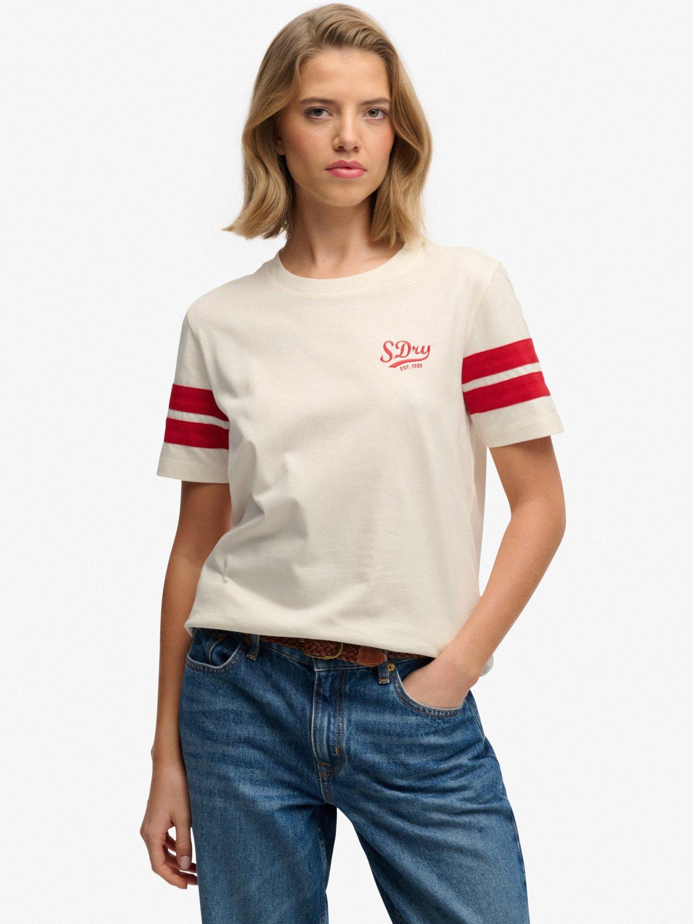 Superdry Varsity Stripe Script T-Shirt - Cream