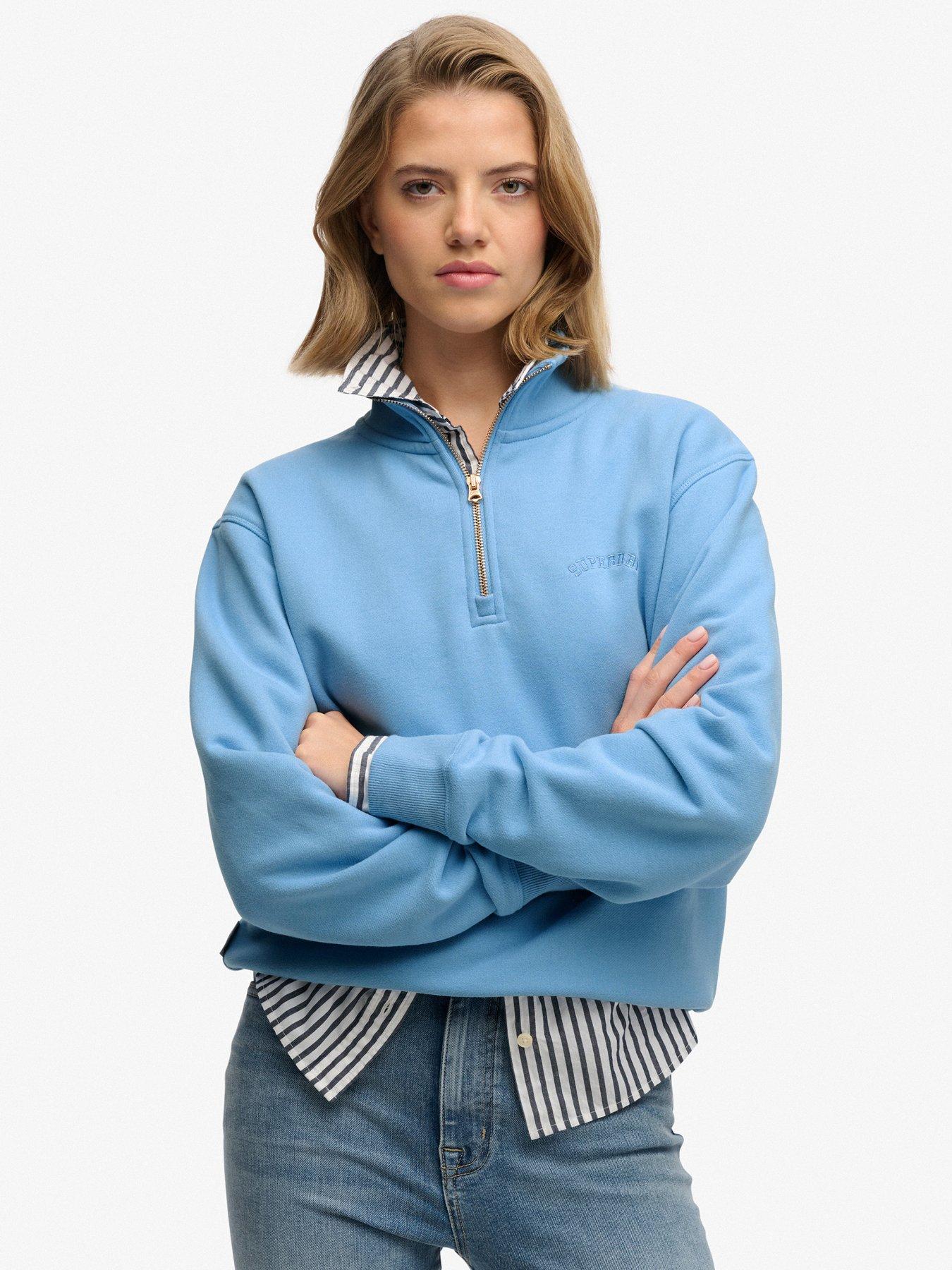 Image 1 of 5 of Superdry Essential Logo Embellished Half Zip Sweatshirt - Blue