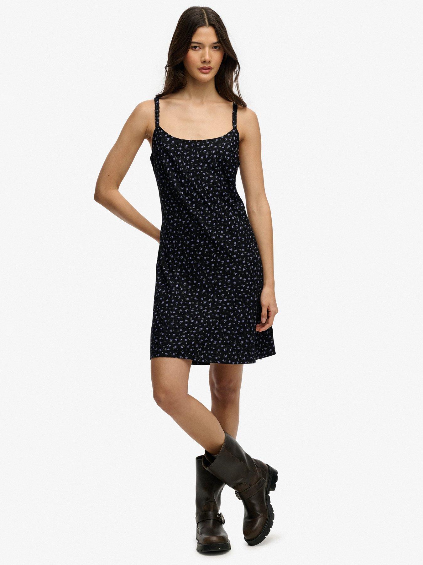 Image 1 of 7 of Superdry Printed Cami Mini Dress - Black